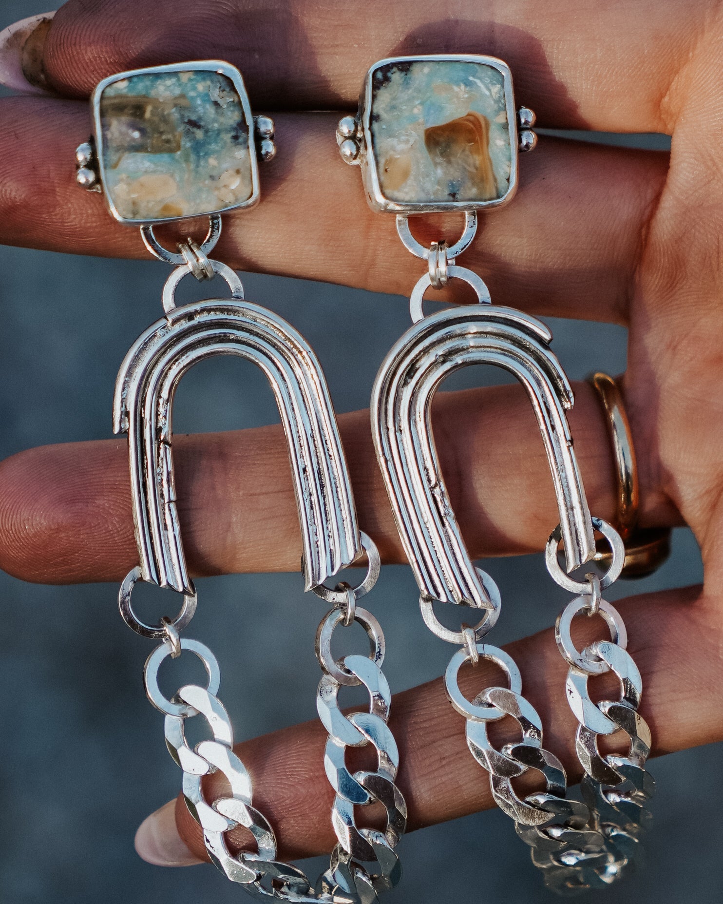 Statement Earrings in Boulder Opal - Golden Road Crafted