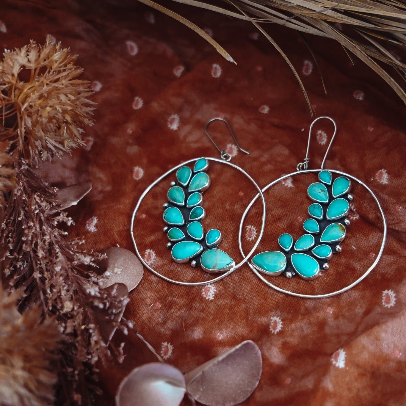 Statement Earrings in Kingman Turquoise - Golden Road Crafted