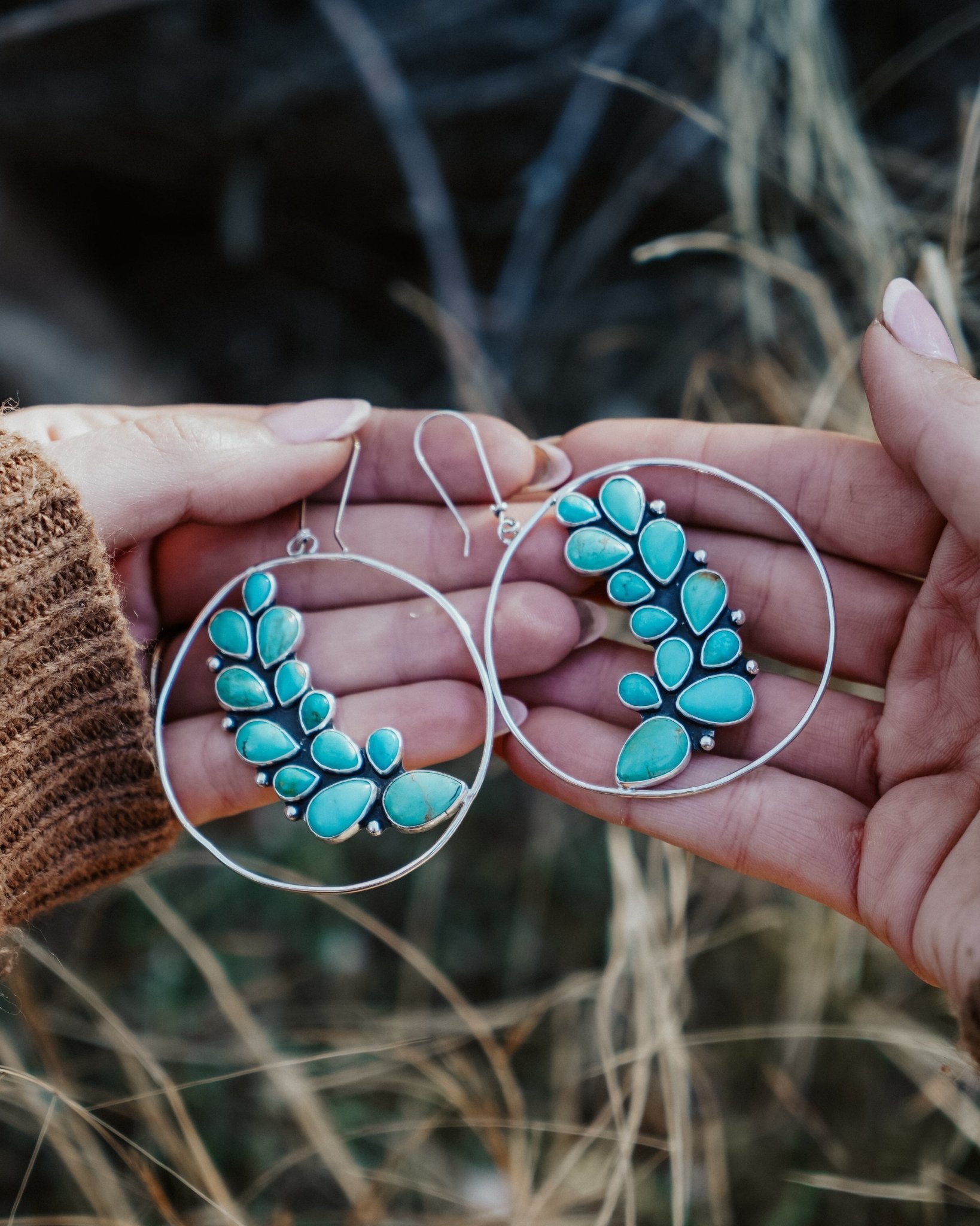 Statement Earrings in Kingman Turquoise - Golden Road Crafted