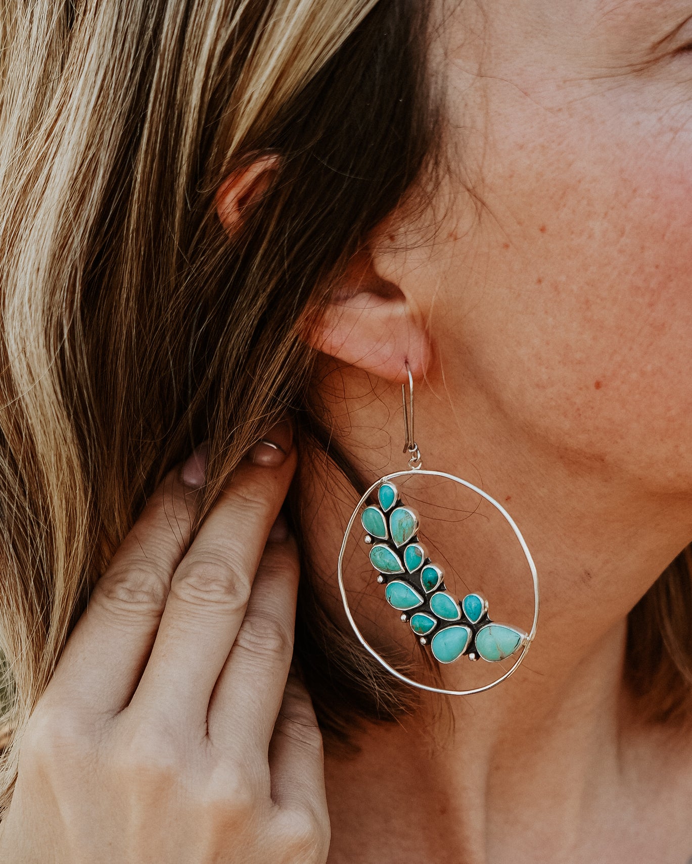 Statement Earrings in Kingman Turquoise - Golden Road Crafted