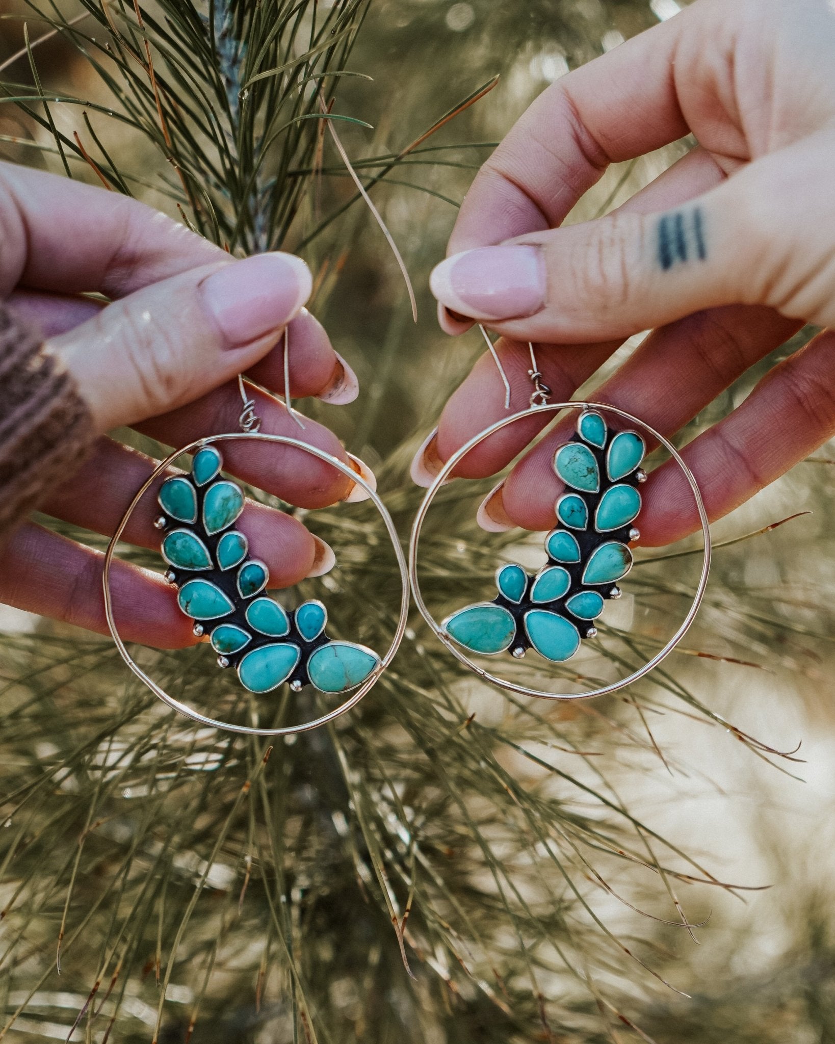 Statement Earrings in Kingman Turquoise - Golden Road Crafted