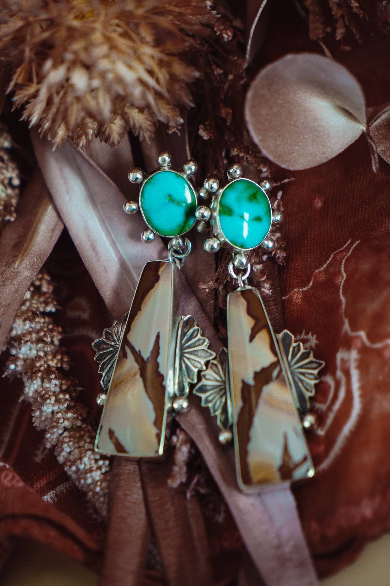 Statement Earrings in Red Jasper & Sonoran Mtn Turquoise - Golden Road Crafted