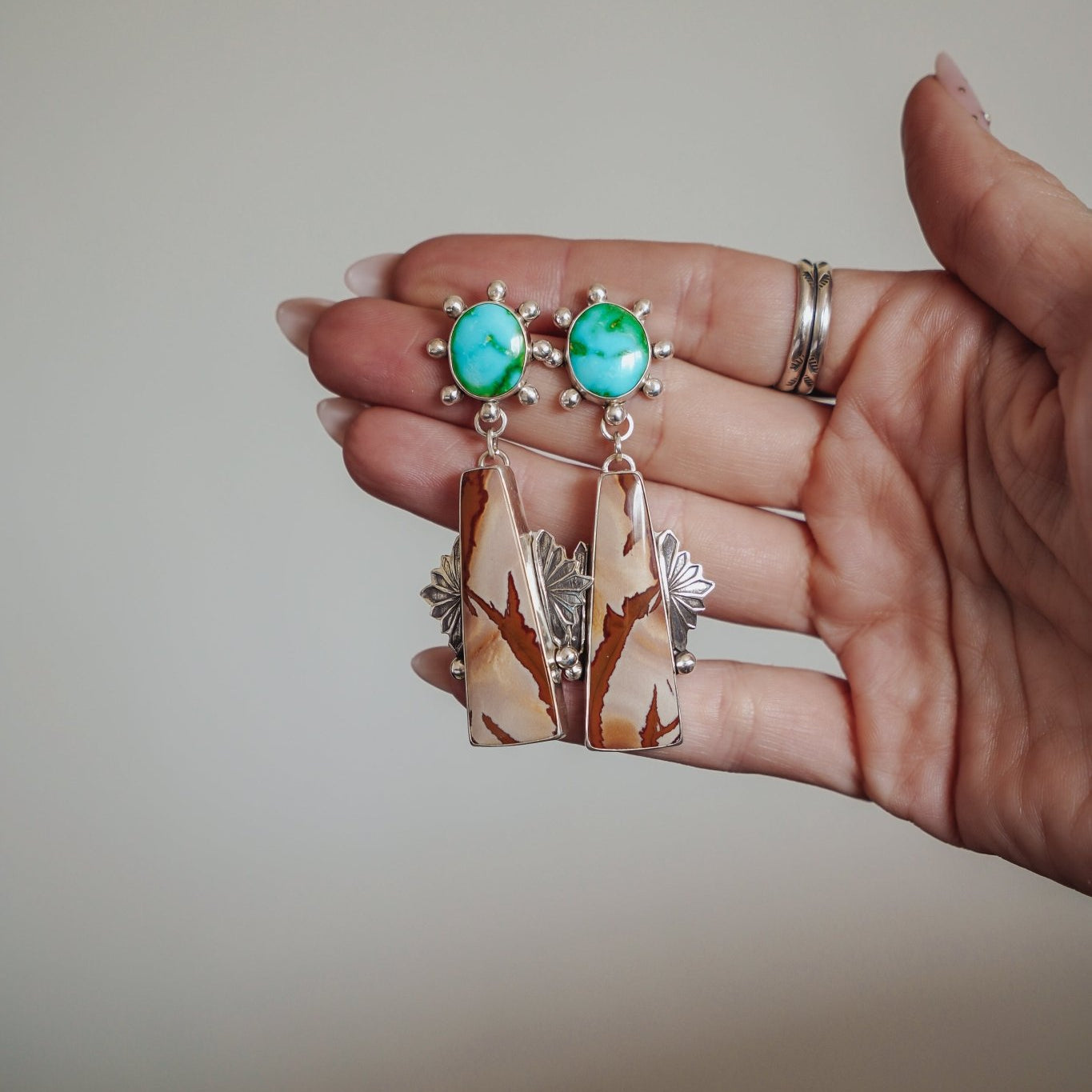 Statement Earrings in Red Jasper & Sonoran Mtn Turquoise - Golden Road Crafted