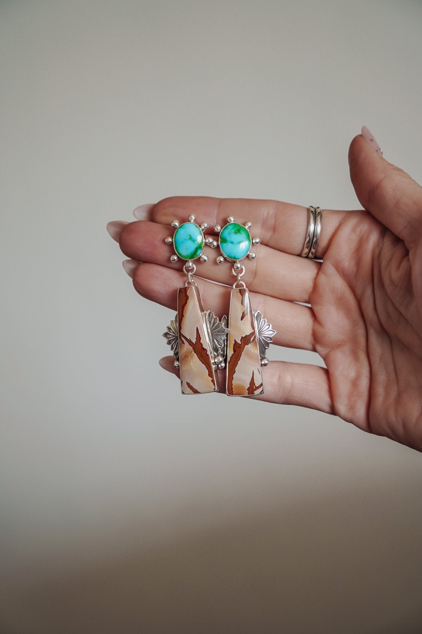 Statement Earrings in Red Jasper & Sonoran Mtn Turquoise - Golden Road Crafted