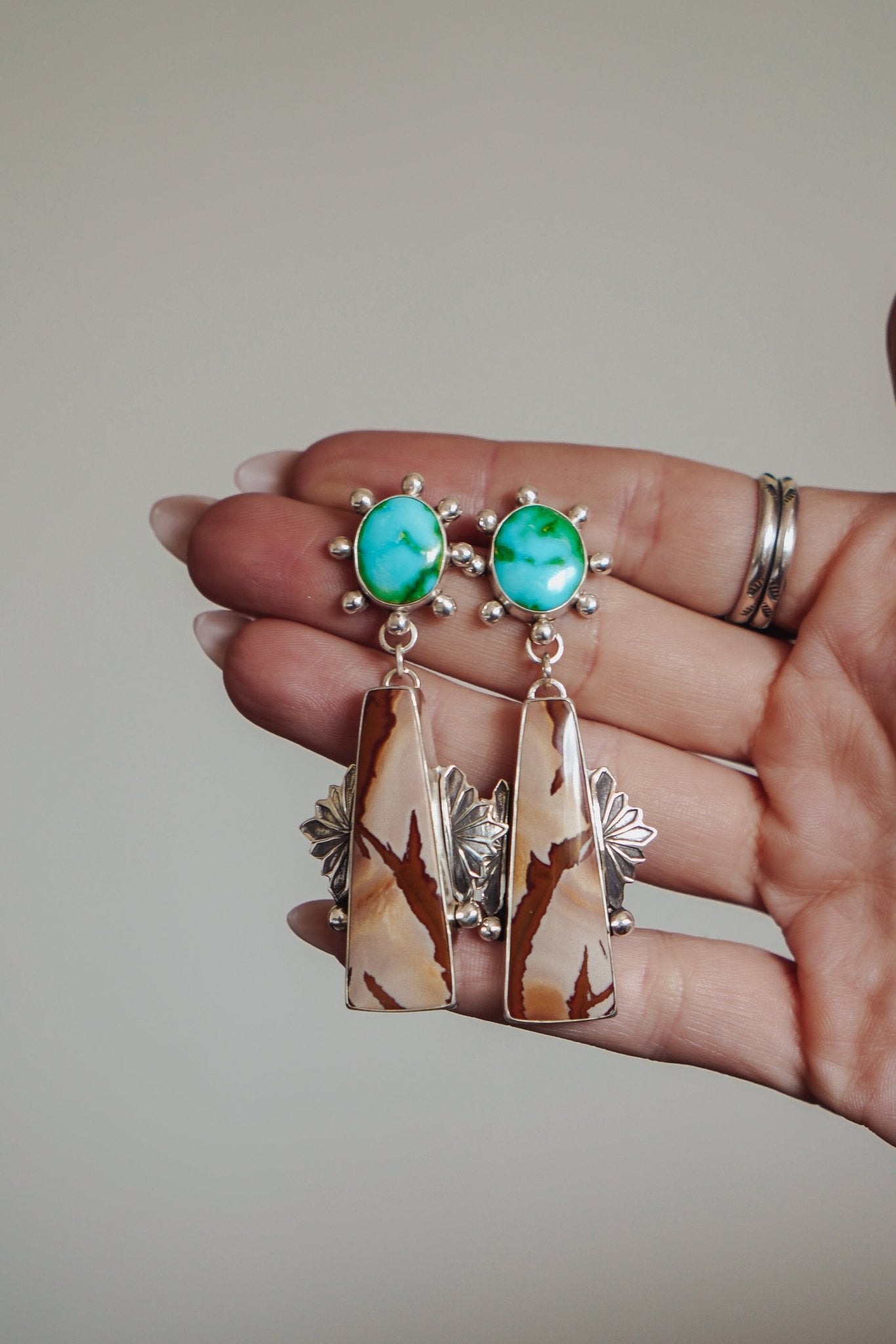 Statement Earrings in Red Jasper & Sonoran Mtn Turquoise - Golden Road Crafted