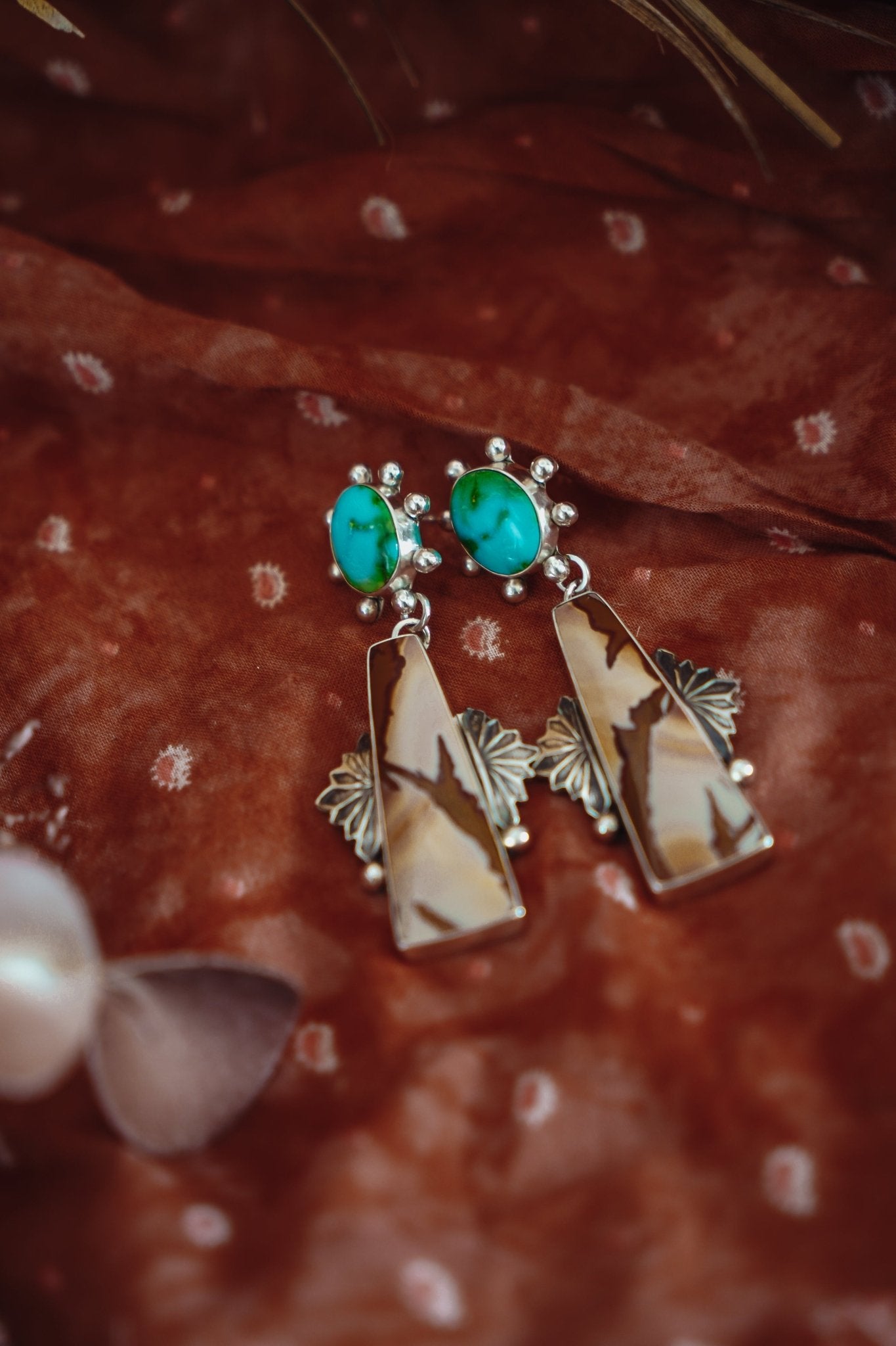Statement Earrings in Red Jasper & Sonoran Mtn Turquoise - Golden Road Crafted