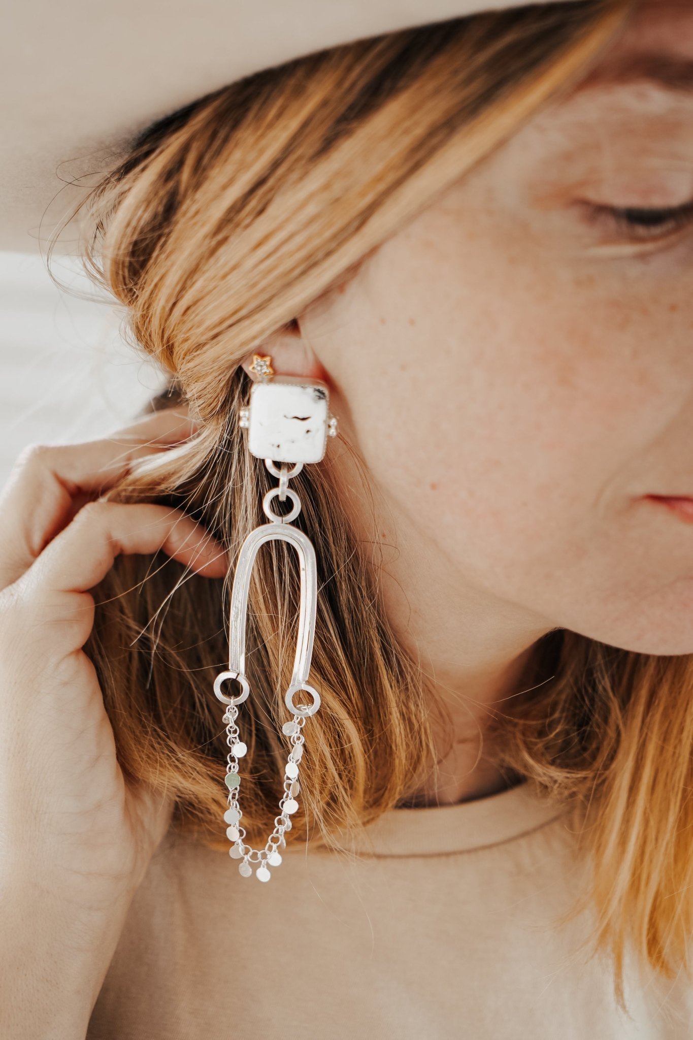 Statement Earrings in White Buffalo - Golden Road Crafted