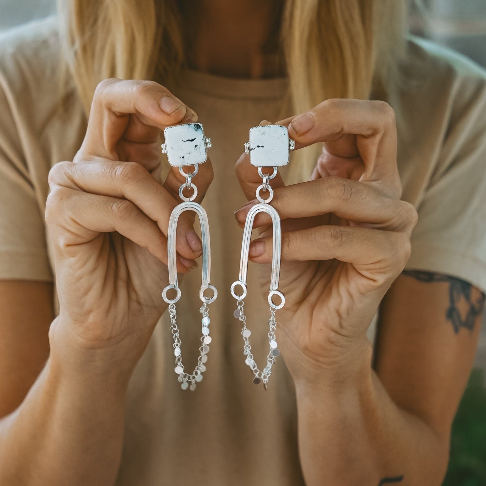 Statement Earrings in White Buffalo - Golden Road Crafted
