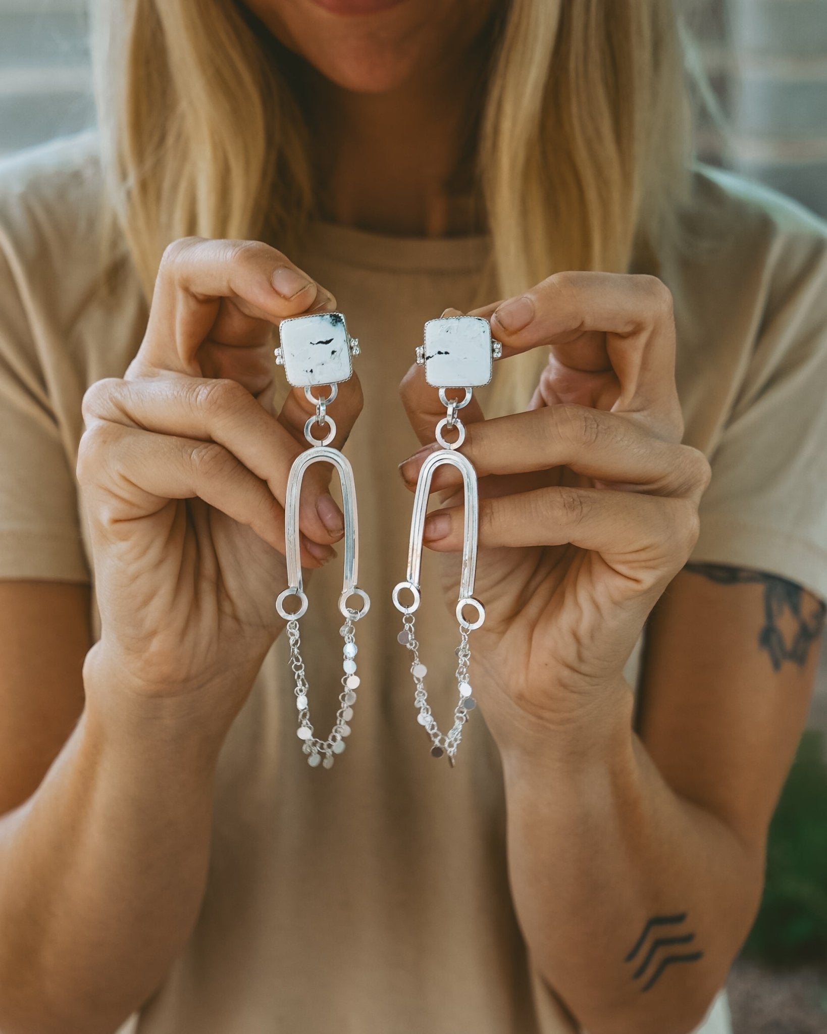 Statement Earrings in White Buffalo - Golden Road Crafted