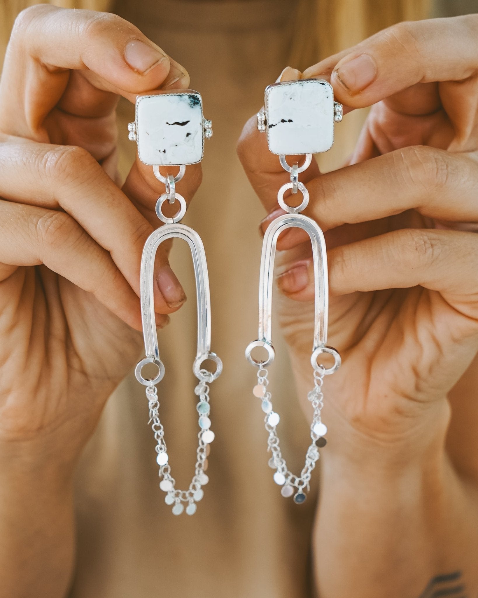 Statement Earrings in White Buffalo - Golden Road Crafted