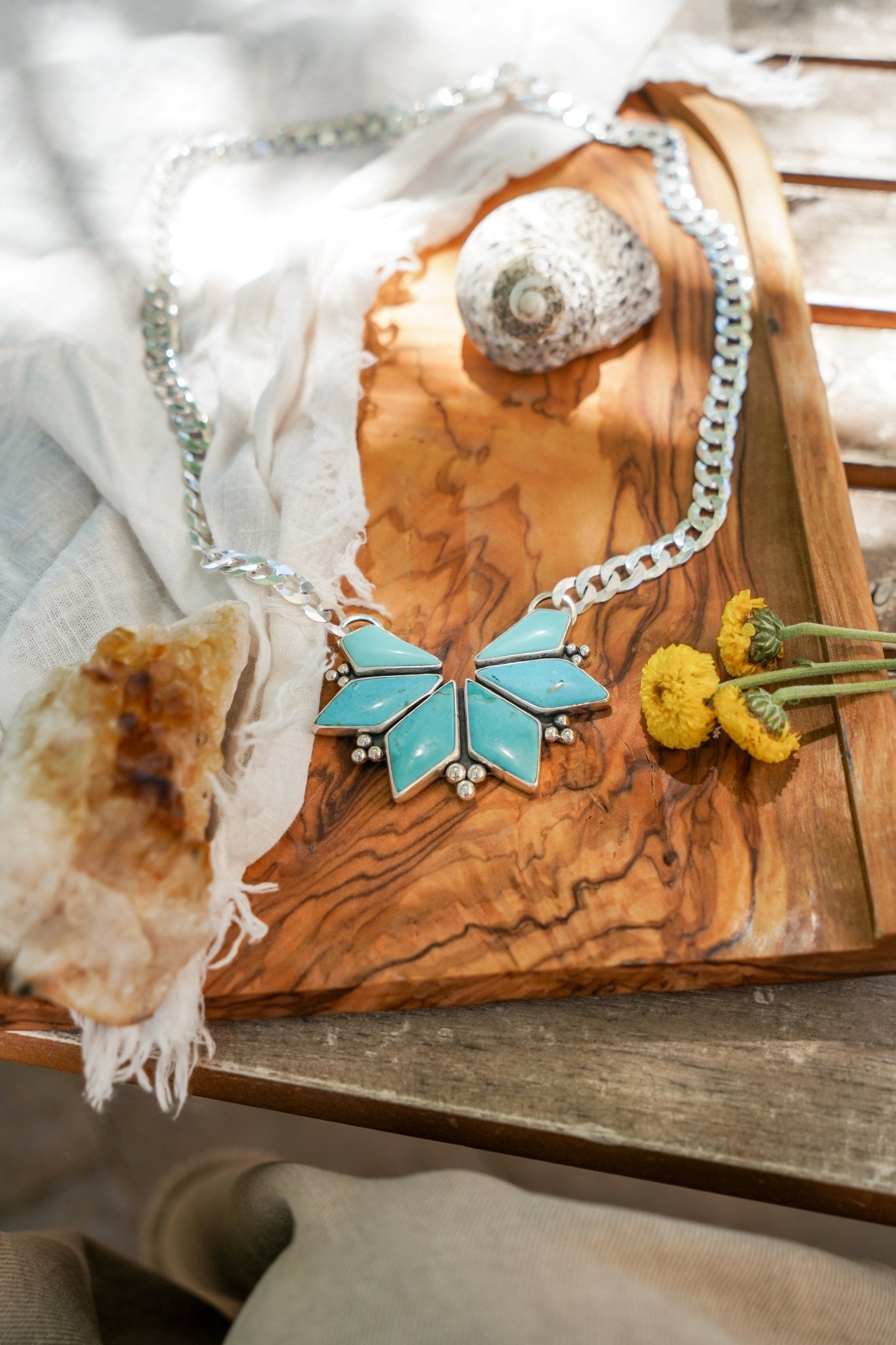 Statement Necklace in Campitos Turquoise - Golden Road Crafted