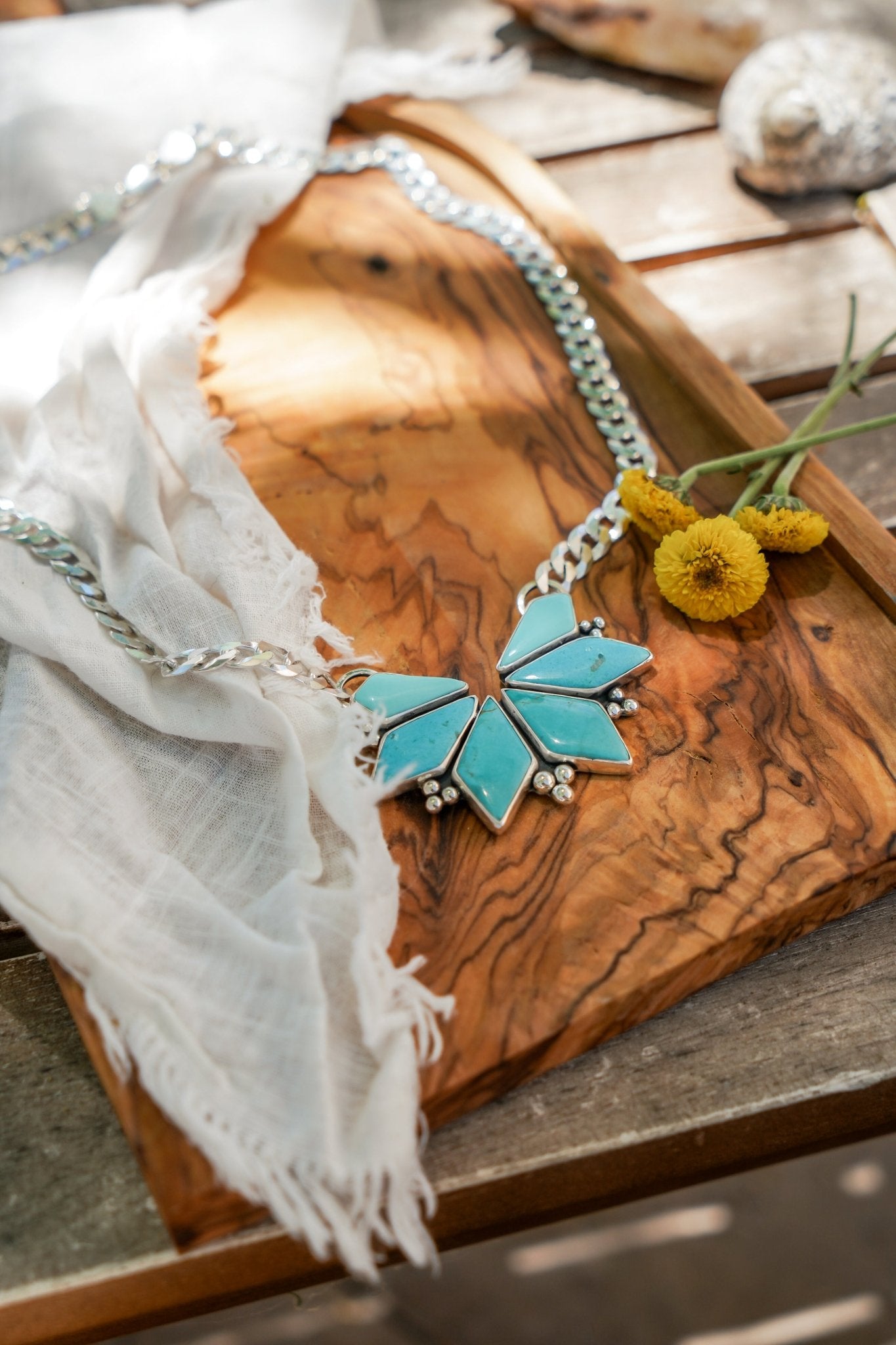 Statement Necklace in Campitos Turquoise - Golden Road Crafted
