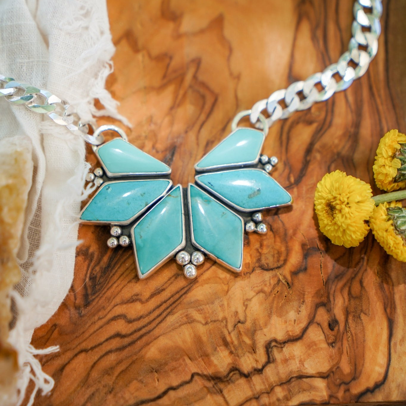 Statement Necklace in Campitos Turquoise - Golden Road Crafted