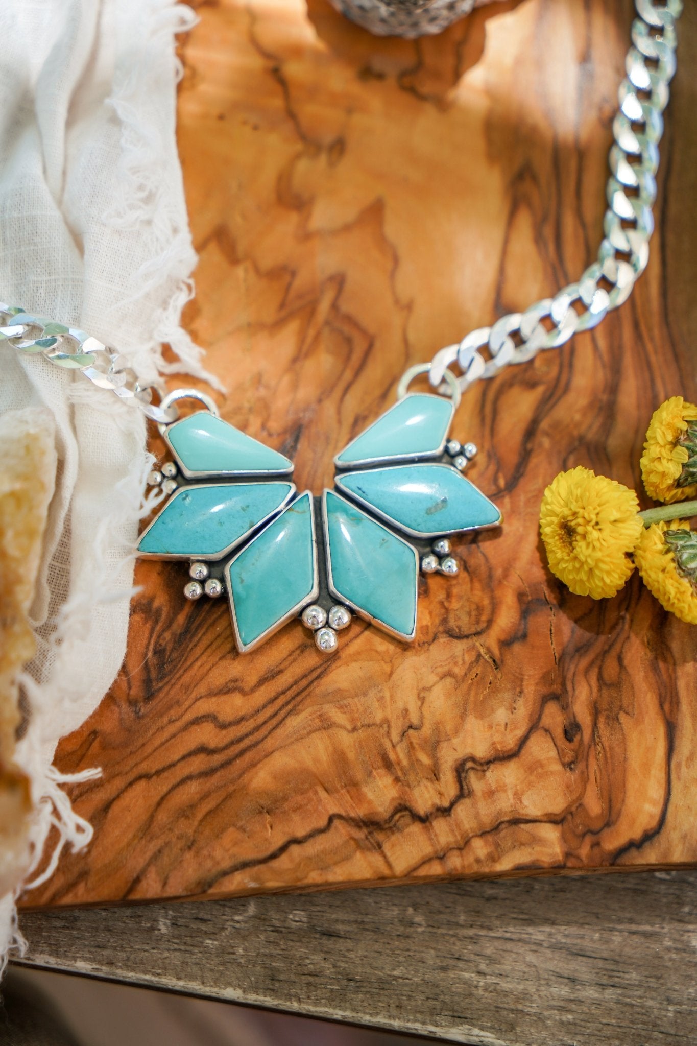 Statement Necklace in Campitos Turquoise - Golden Road Crafted