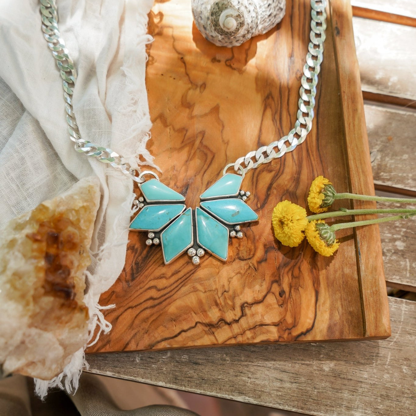 Statement Necklace in Campitos Turquoise - Golden Road Crafted