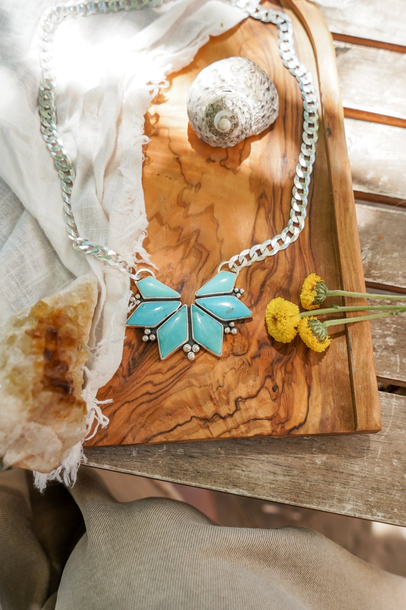 Statement Necklace in Campitos Turquoise - Golden Road Crafted