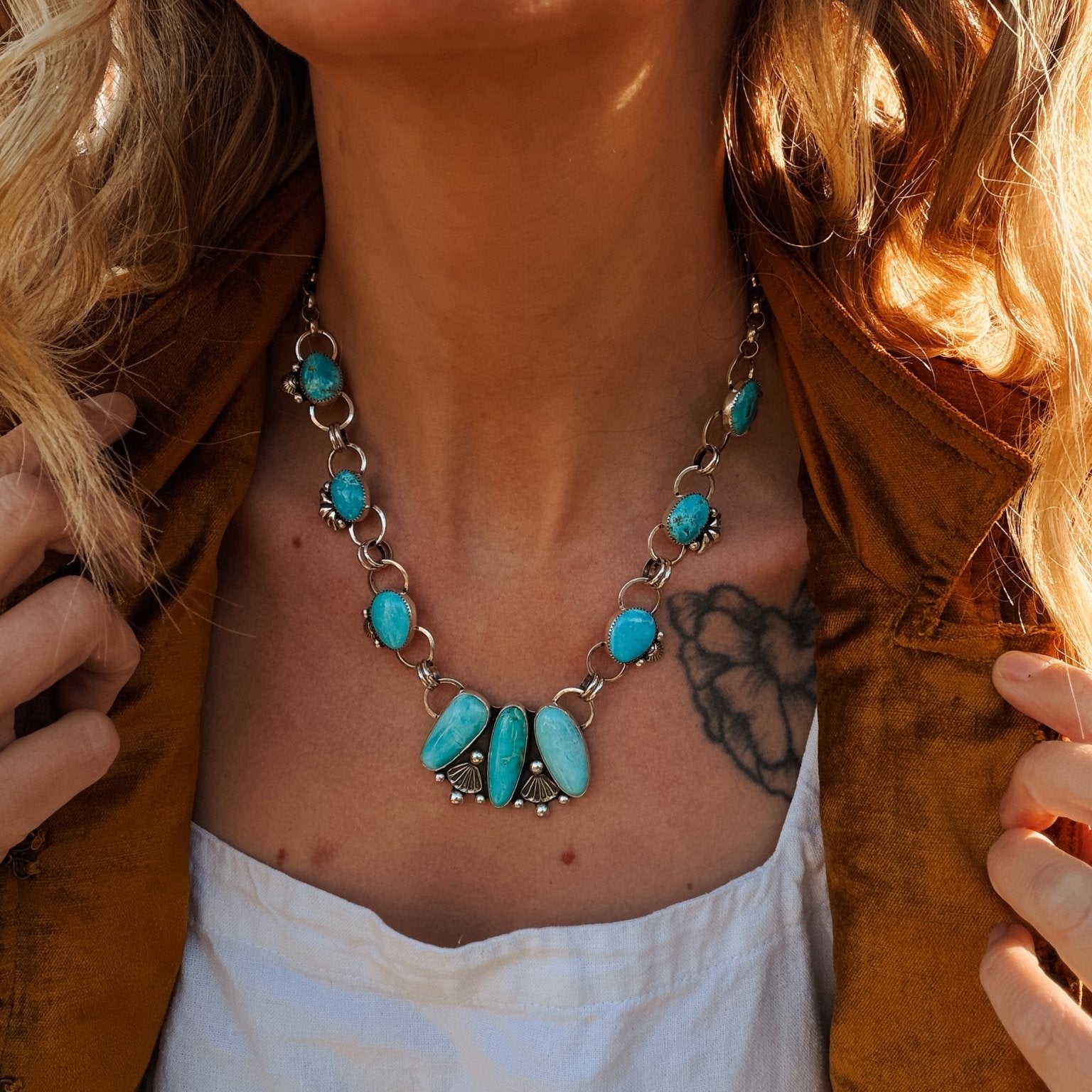 Statement Necklace in Hubei Turquoise - Golden Road Crafted