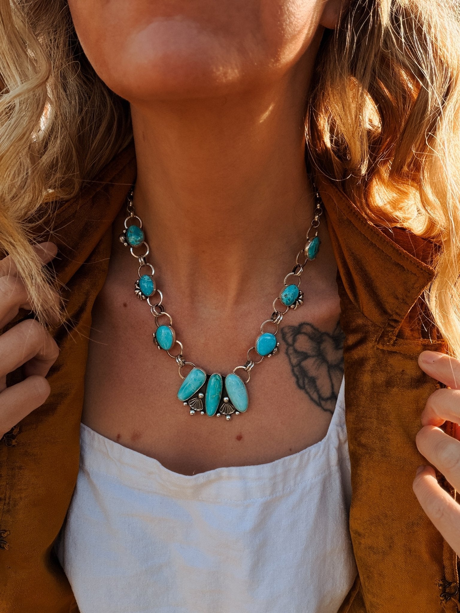 Statement Necklace in Hubei Turquoise - Golden Road Crafted