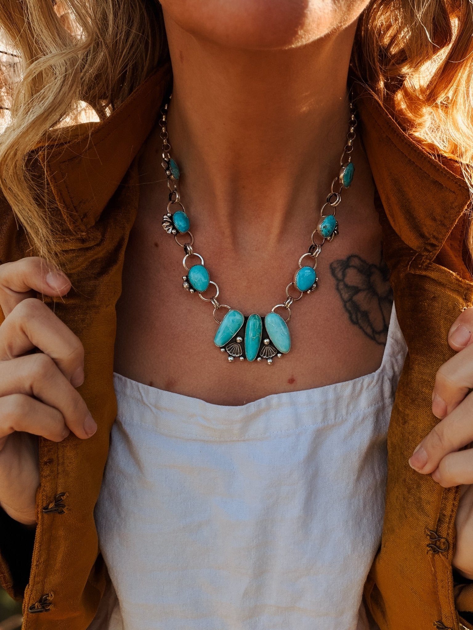 Statement Necklace in Hubei Turquoise - Golden Road Crafted
