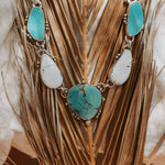 Statement Necklace in White Buffalo, Hubei, & Campitos Turquoise - Golden Road Crafted