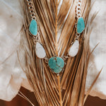 Statement Necklace in White Buffalo, Hubei, & Campitos Turquoise - Golden Road Crafted