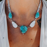 Statement Necklace in White Buffalo, Hubei, & Campitos Turquoise - Golden Road Crafted
