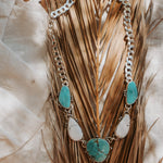 Statement Necklace in White Buffalo, Hubei, & Campitos Turquoise - Golden Road Crafted