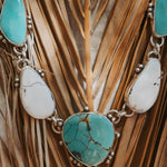 Statement Necklace in White Buffalo, Hubei, & Campitos Turquoise - Golden Road Crafted