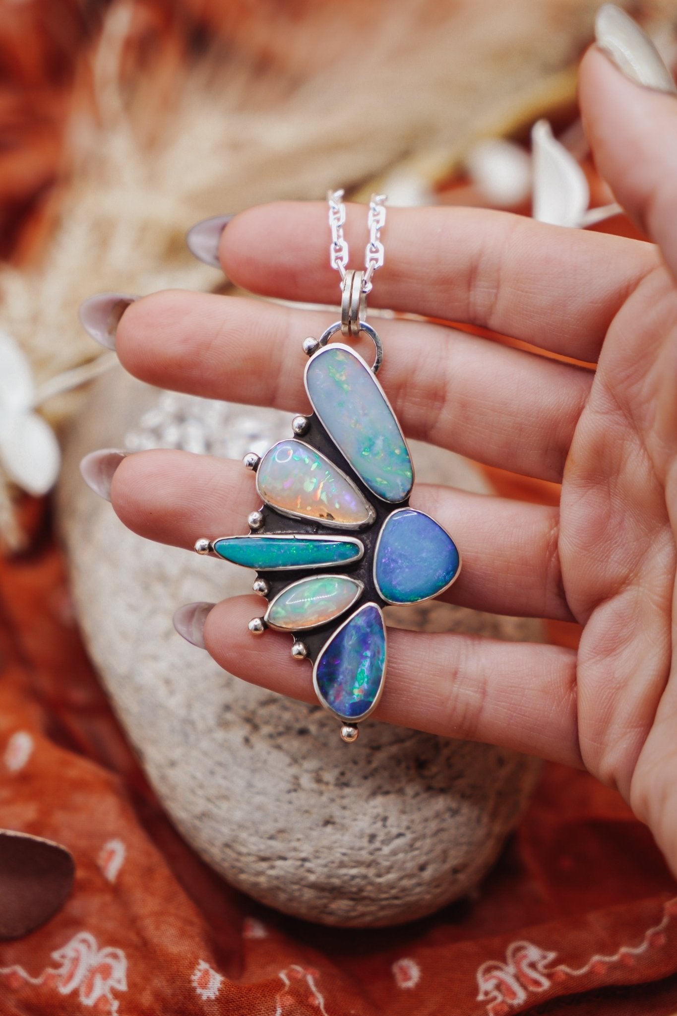 Statement Pendant in Boulder Opal & Ethiopian Opal - Golden Road Crafted