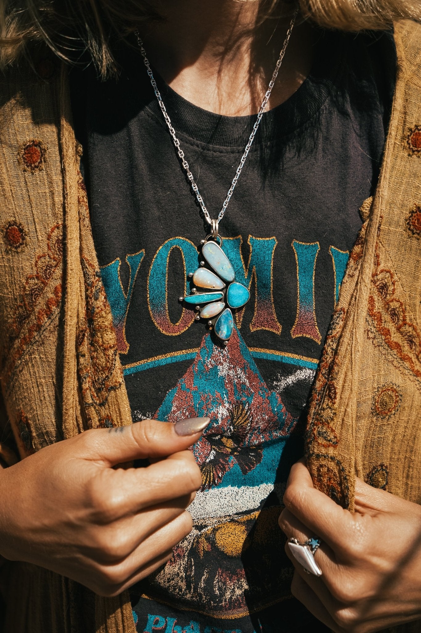 Statement Pendant in Boulder Opal & Ethiopian Opal - Golden Road Crafted