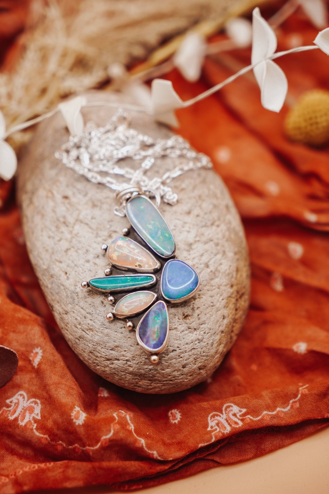 Statement Pendant in Boulder Opal & Ethiopian Opal - Golden Road Crafted