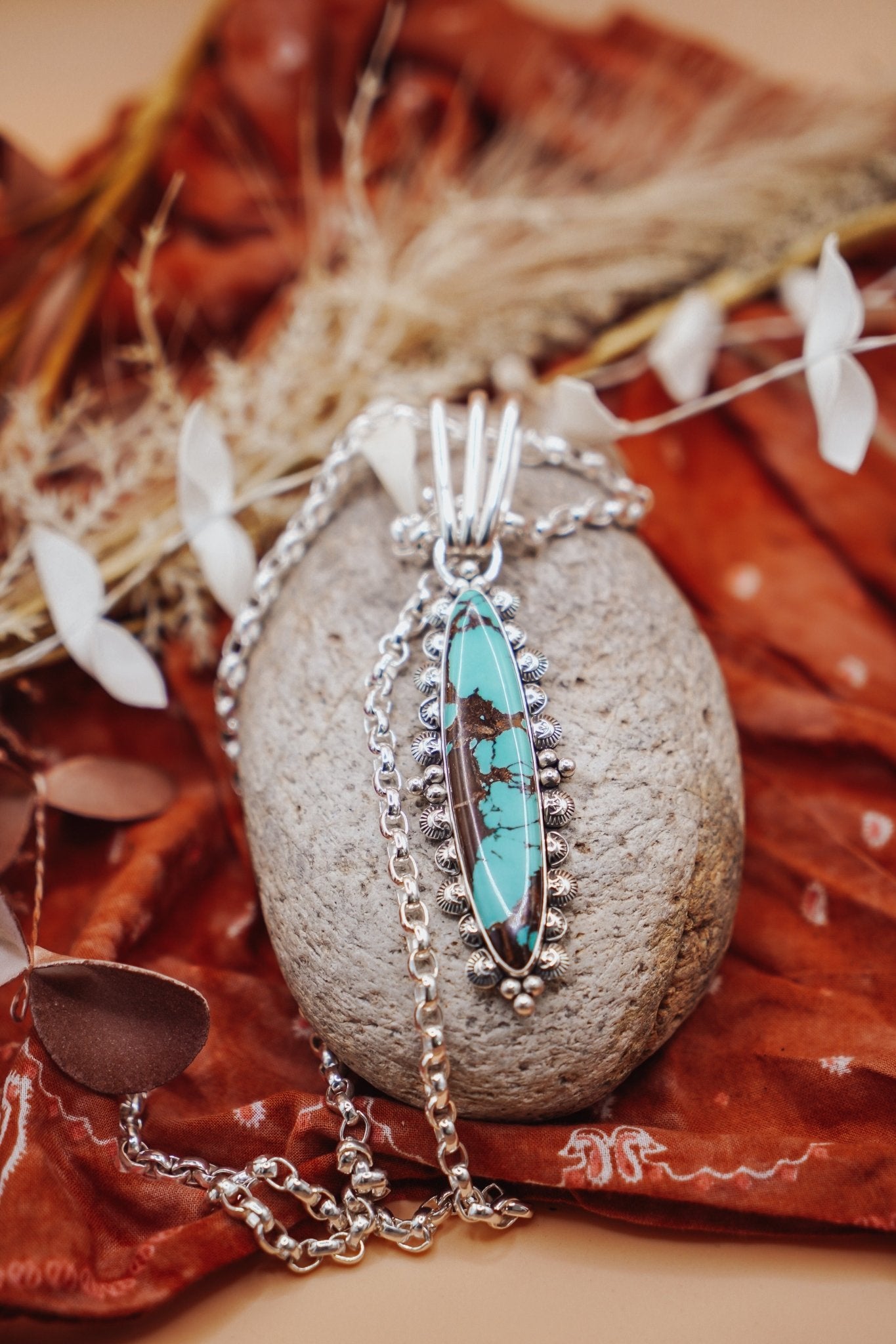 Statement Pendant in Kingman Turquoise - Golden Road Crafted