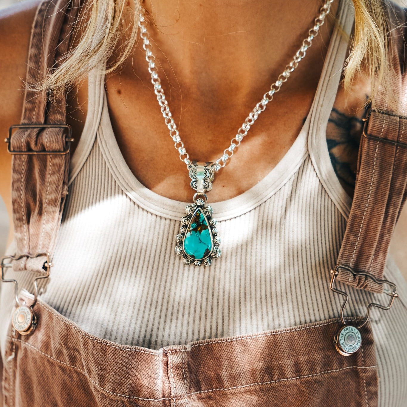 Statement Pendant in Kingman Turquoise - Golden Road Crafted