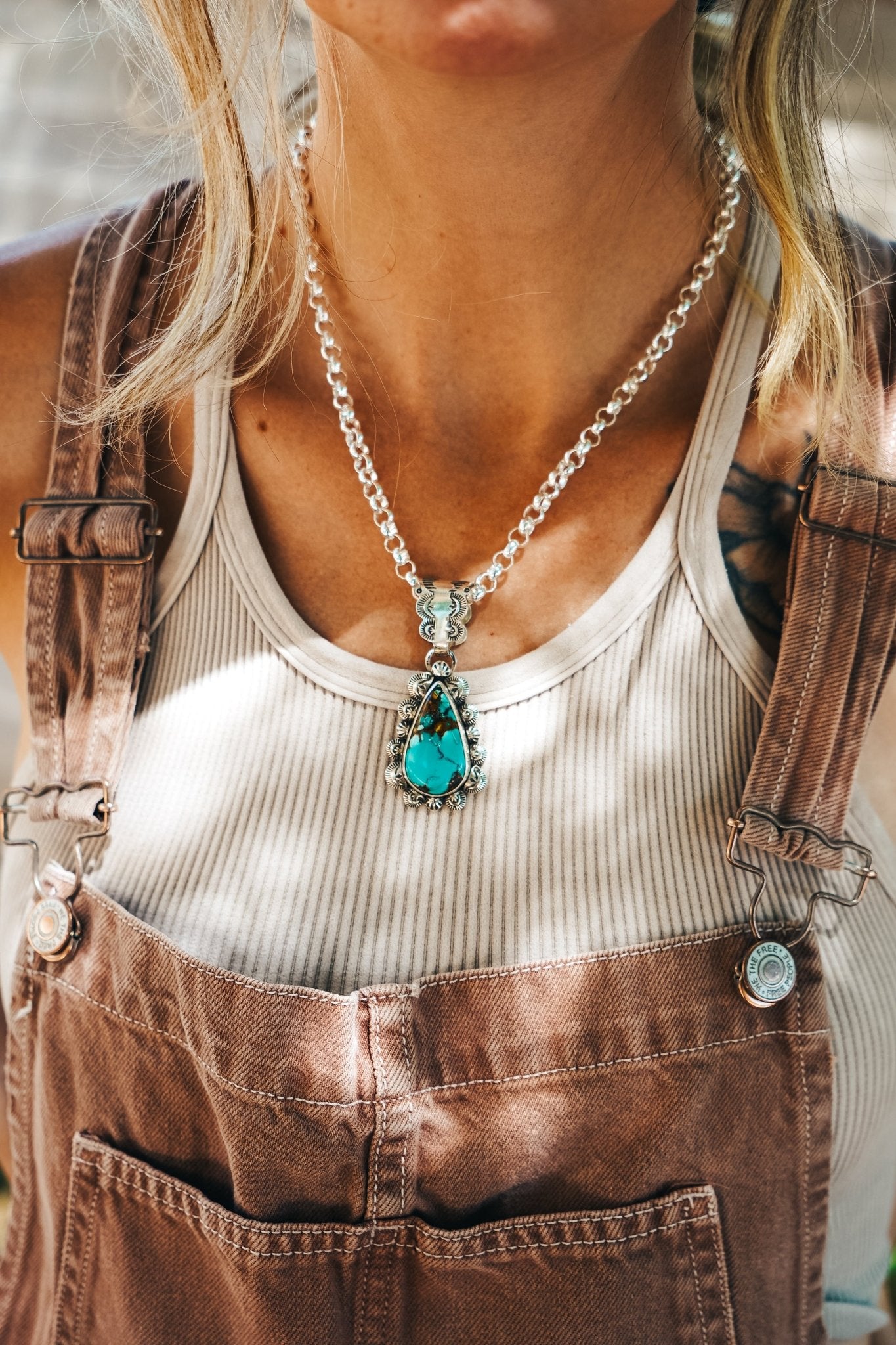 Statement Pendant in Kingman Turquoise - Golden Road Crafted