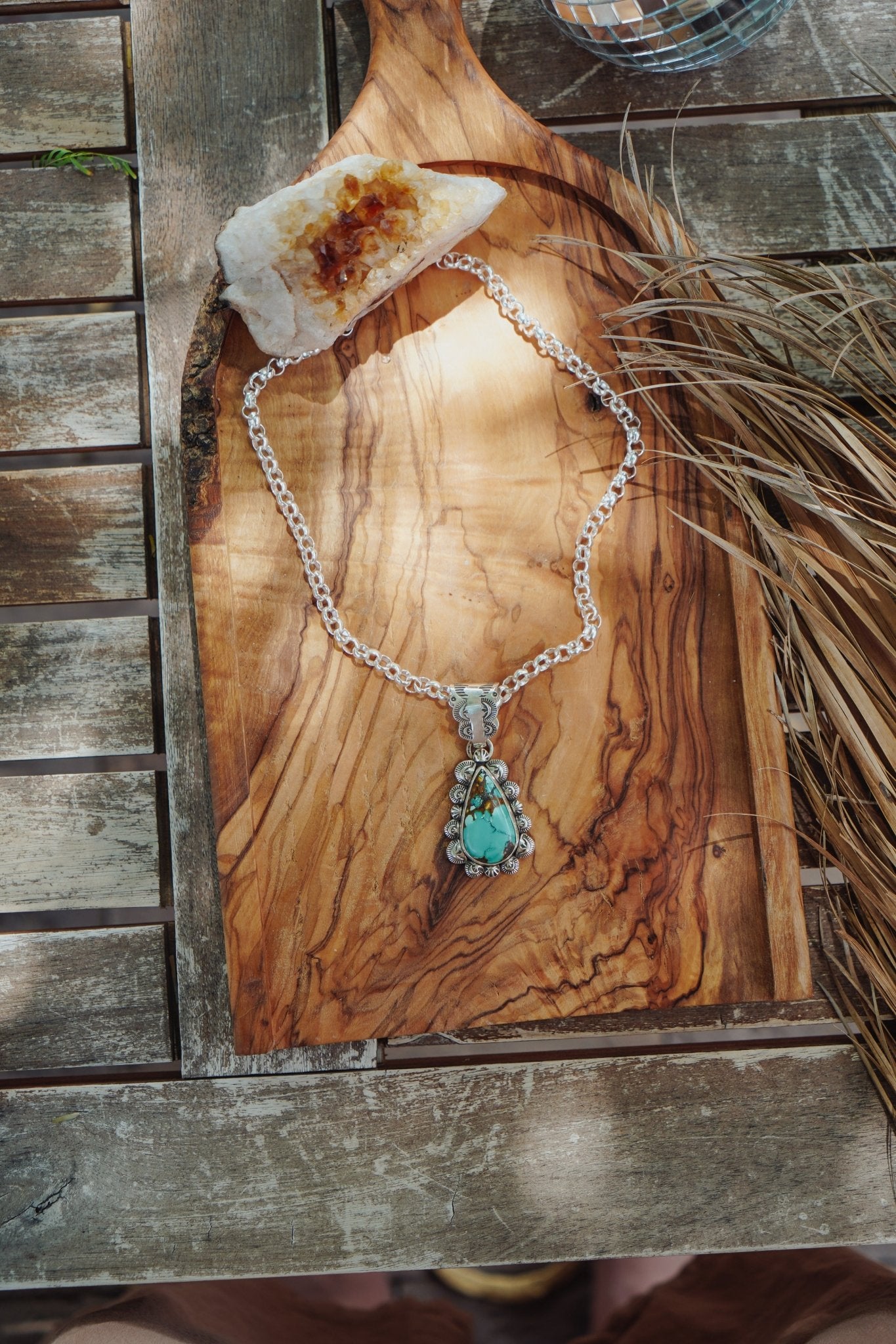 Statement Pendant in Kingman Turquoise - Golden Road Crafted