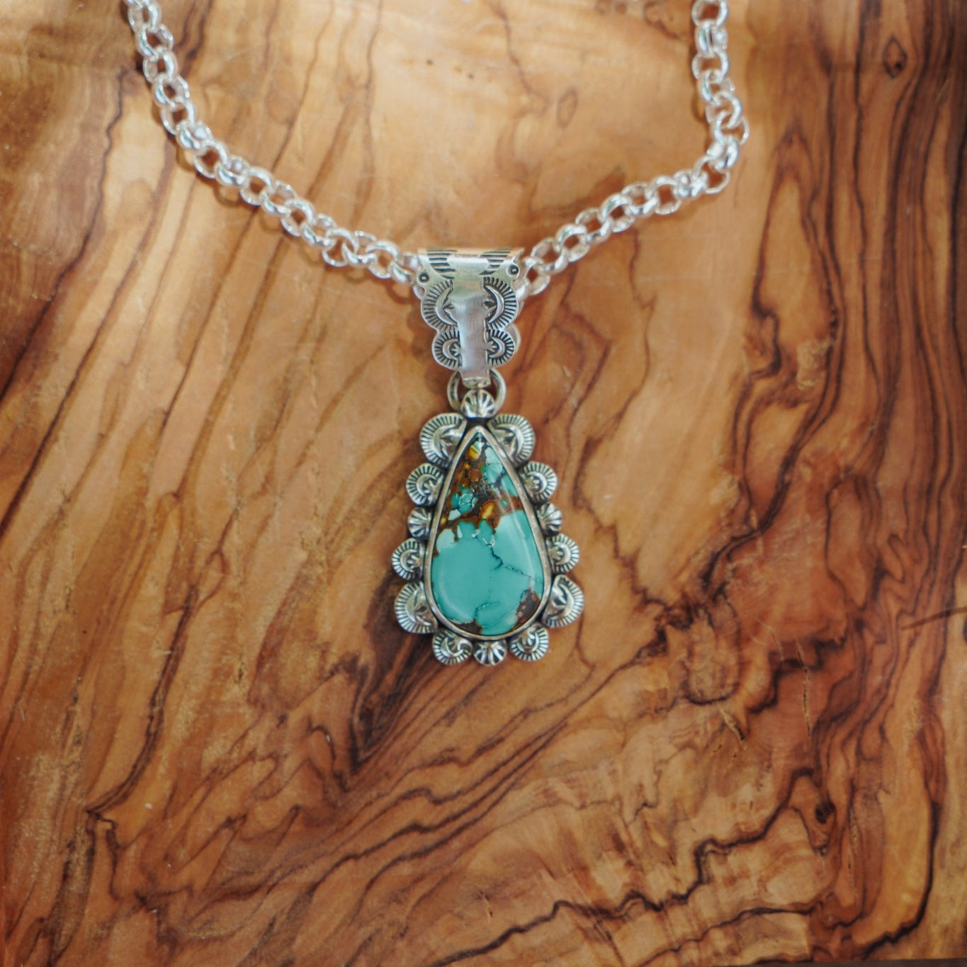 Statement Pendant in Kingman Turquoise - Golden Road Crafted