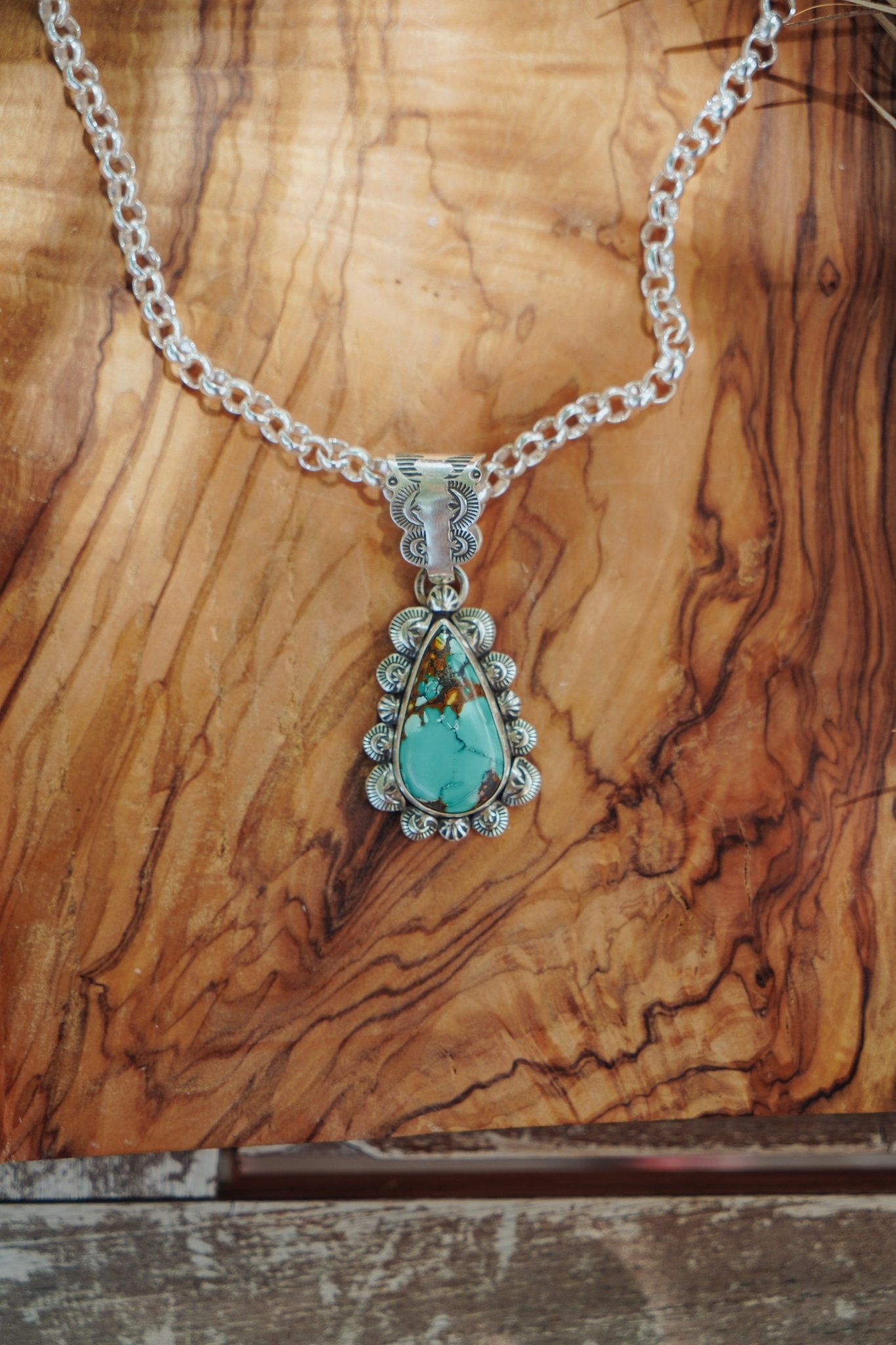 Statement Pendant in Kingman Turquoise - Golden Road Crafted