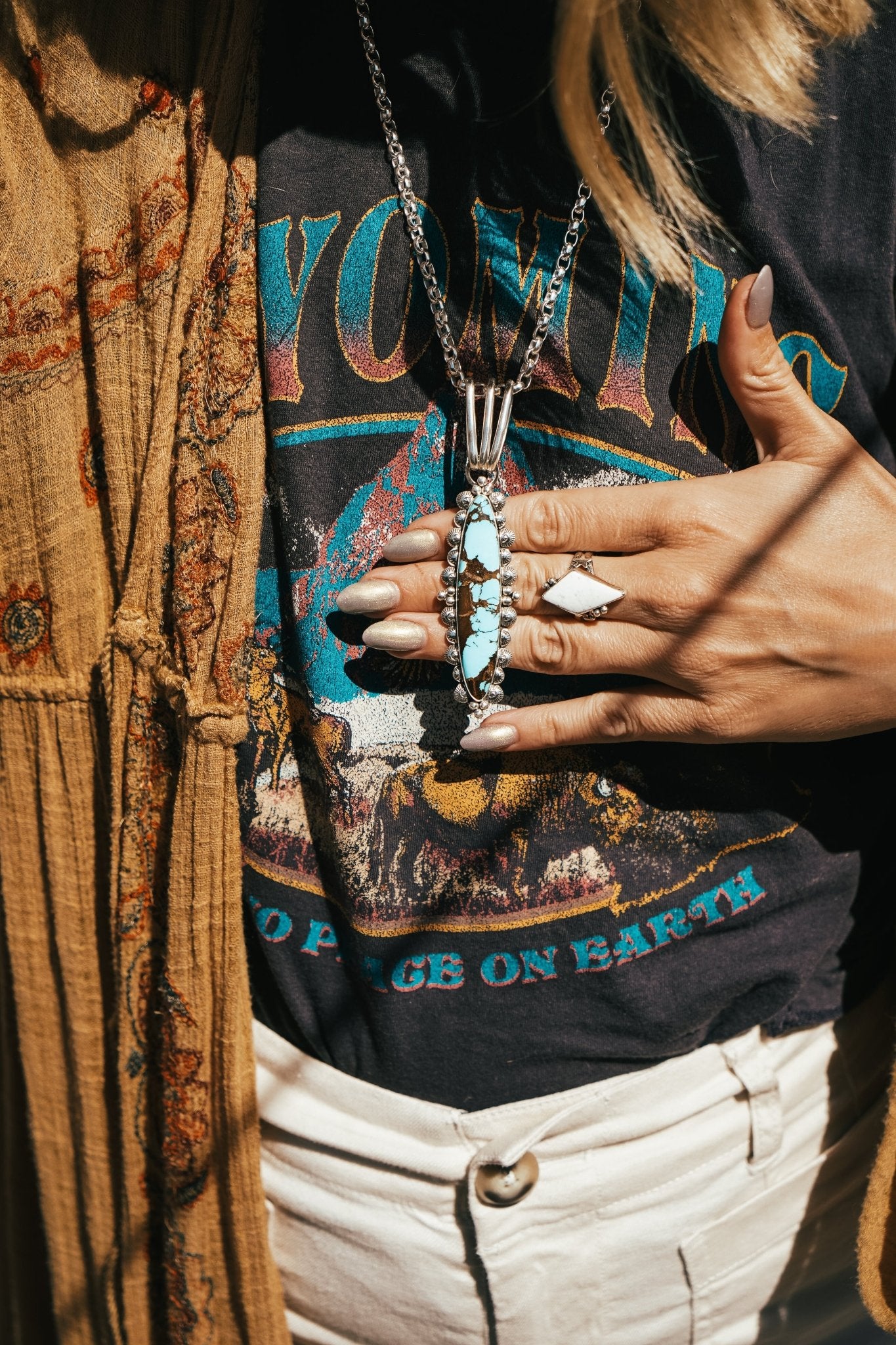 Statement Pendant in Kingman Turquoise - Golden Road Crafted
