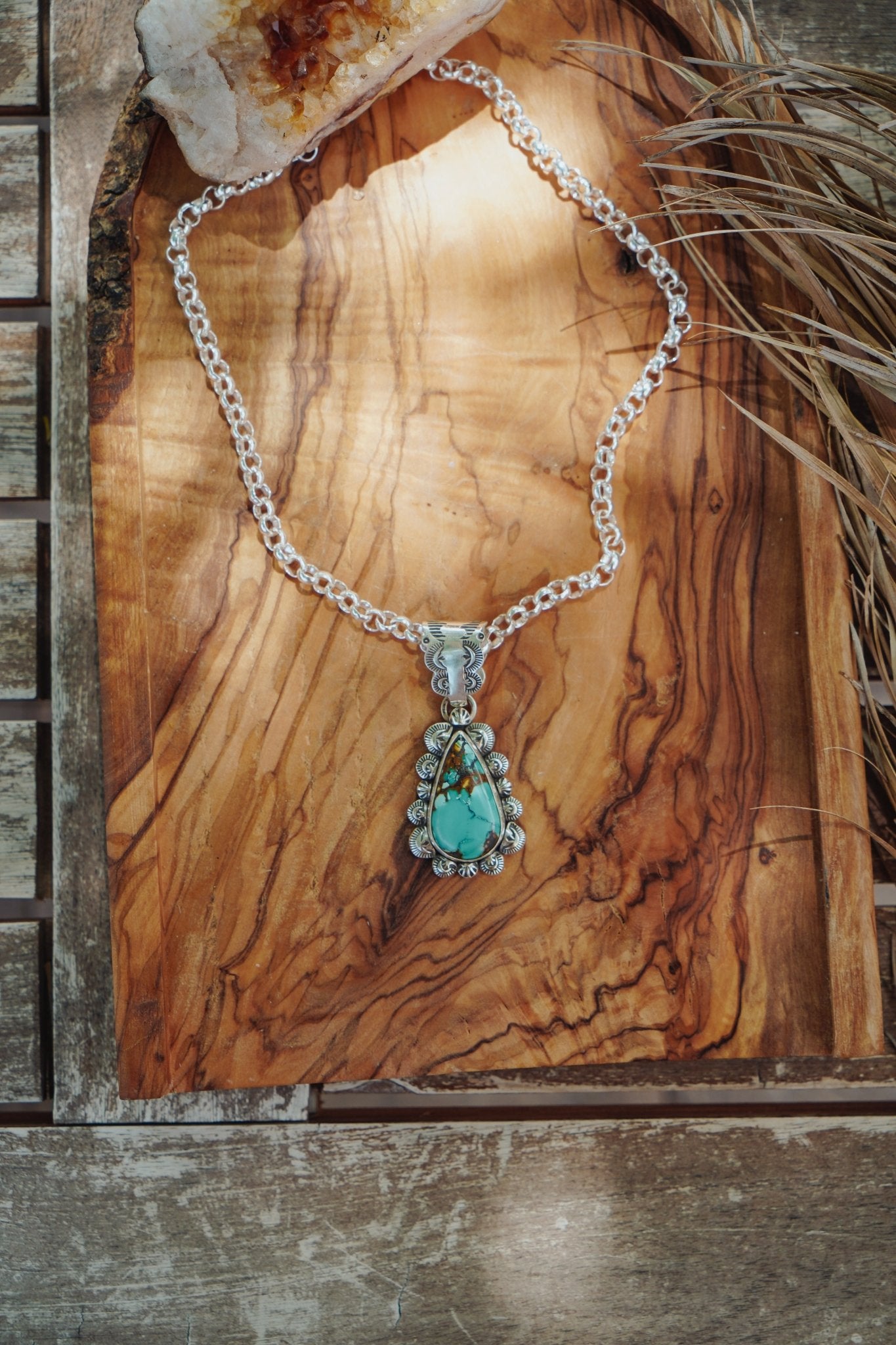 Statement Pendant in Kingman Turquoise - Golden Road Crafted