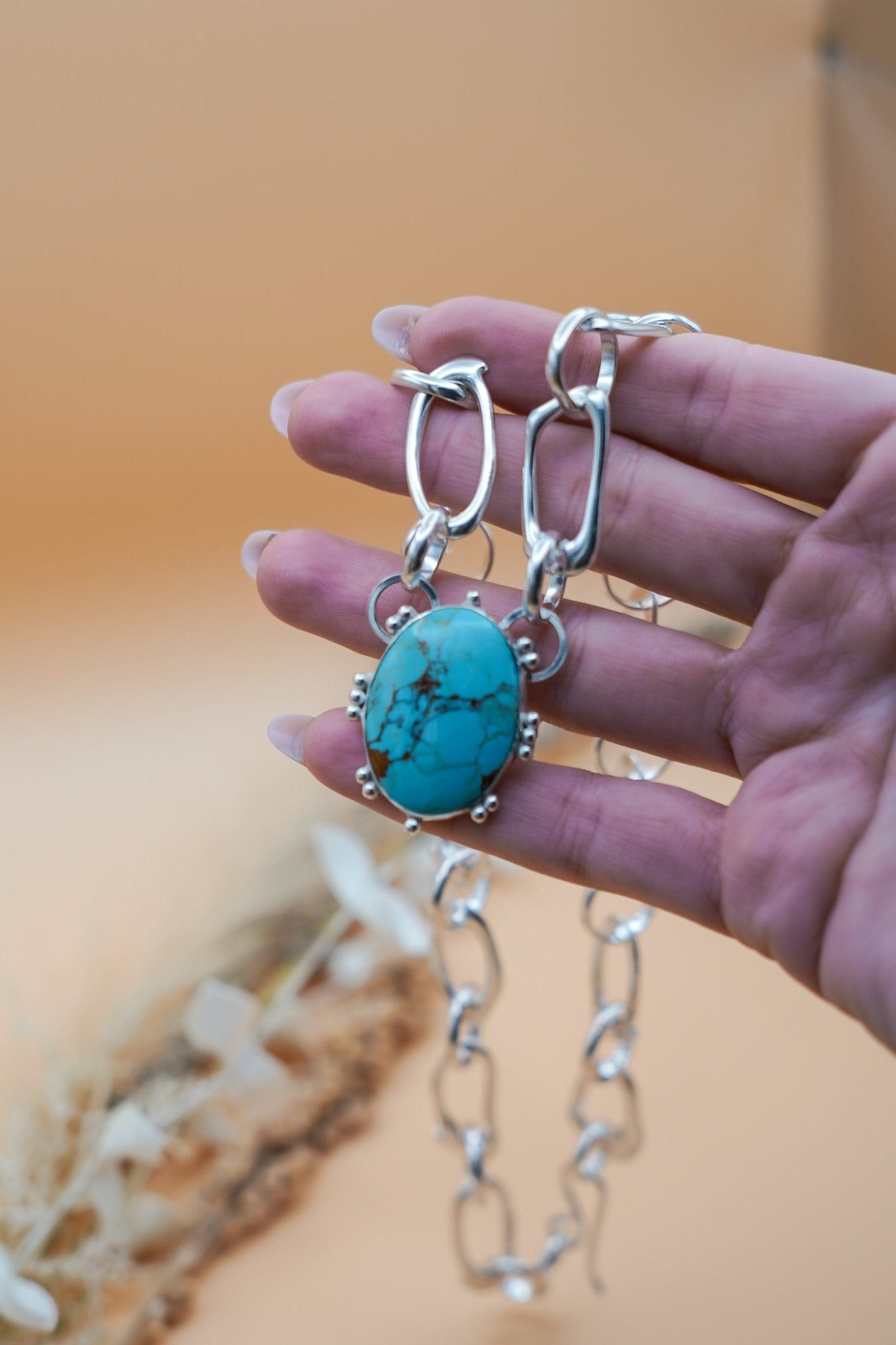 Statement Pendant in Kingman Turquoise - Golden Road Crafted