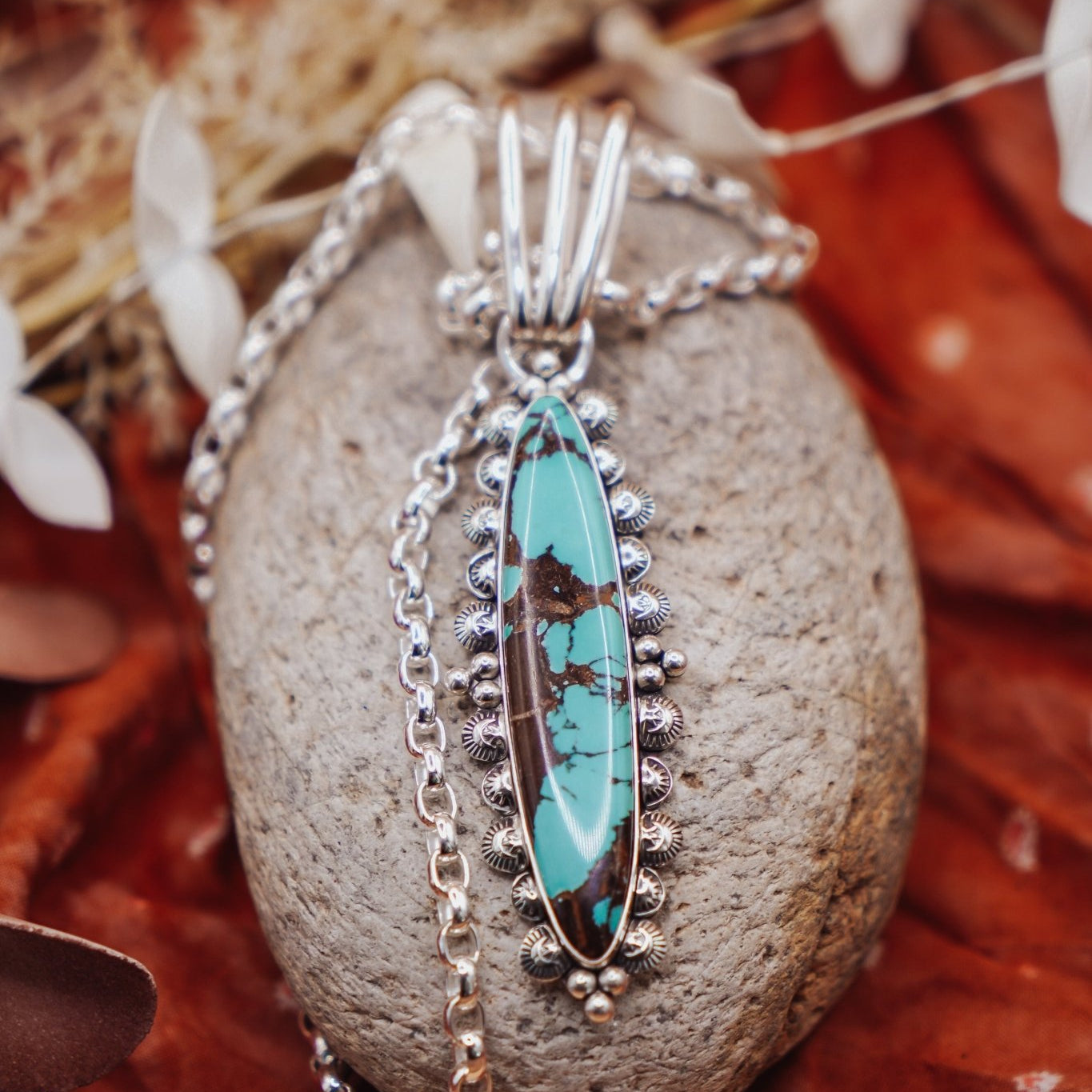 Statement Pendant in Kingman Turquoise - Golden Road Crafted