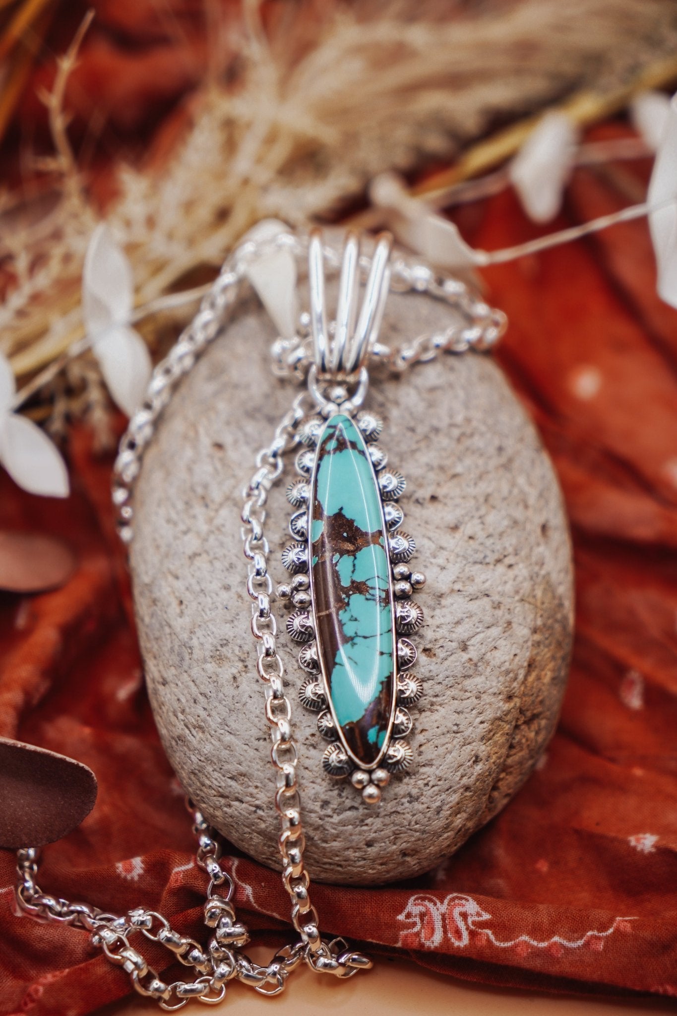 Statement Pendant in Kingman Turquoise - Golden Road Crafted