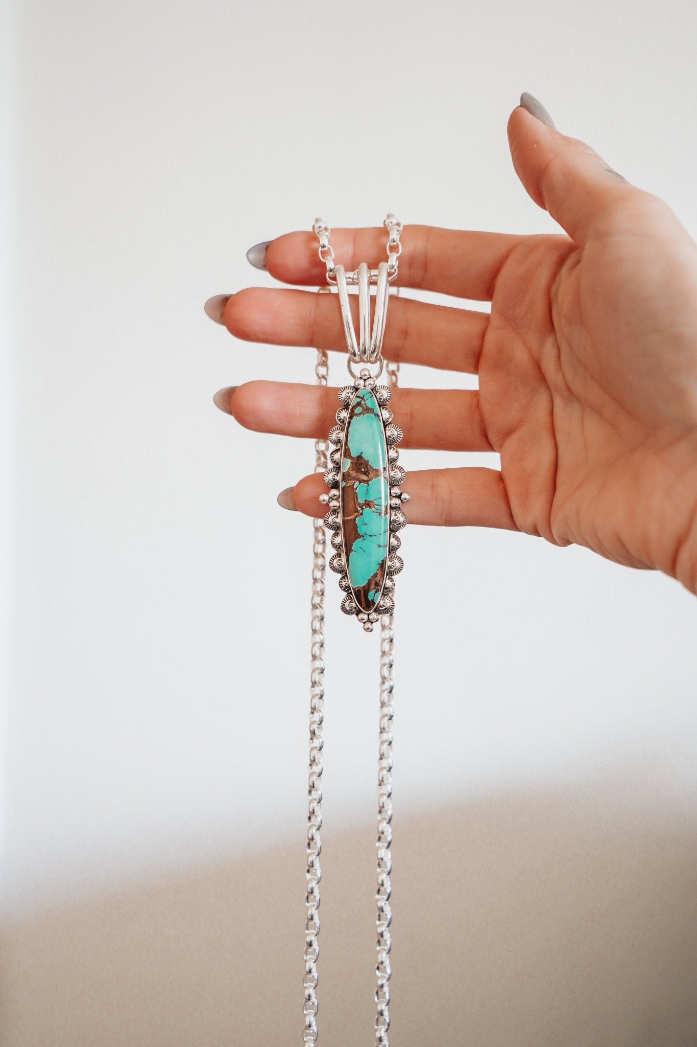 Statement Pendant in Kingman Turquoise - Golden Road Crafted