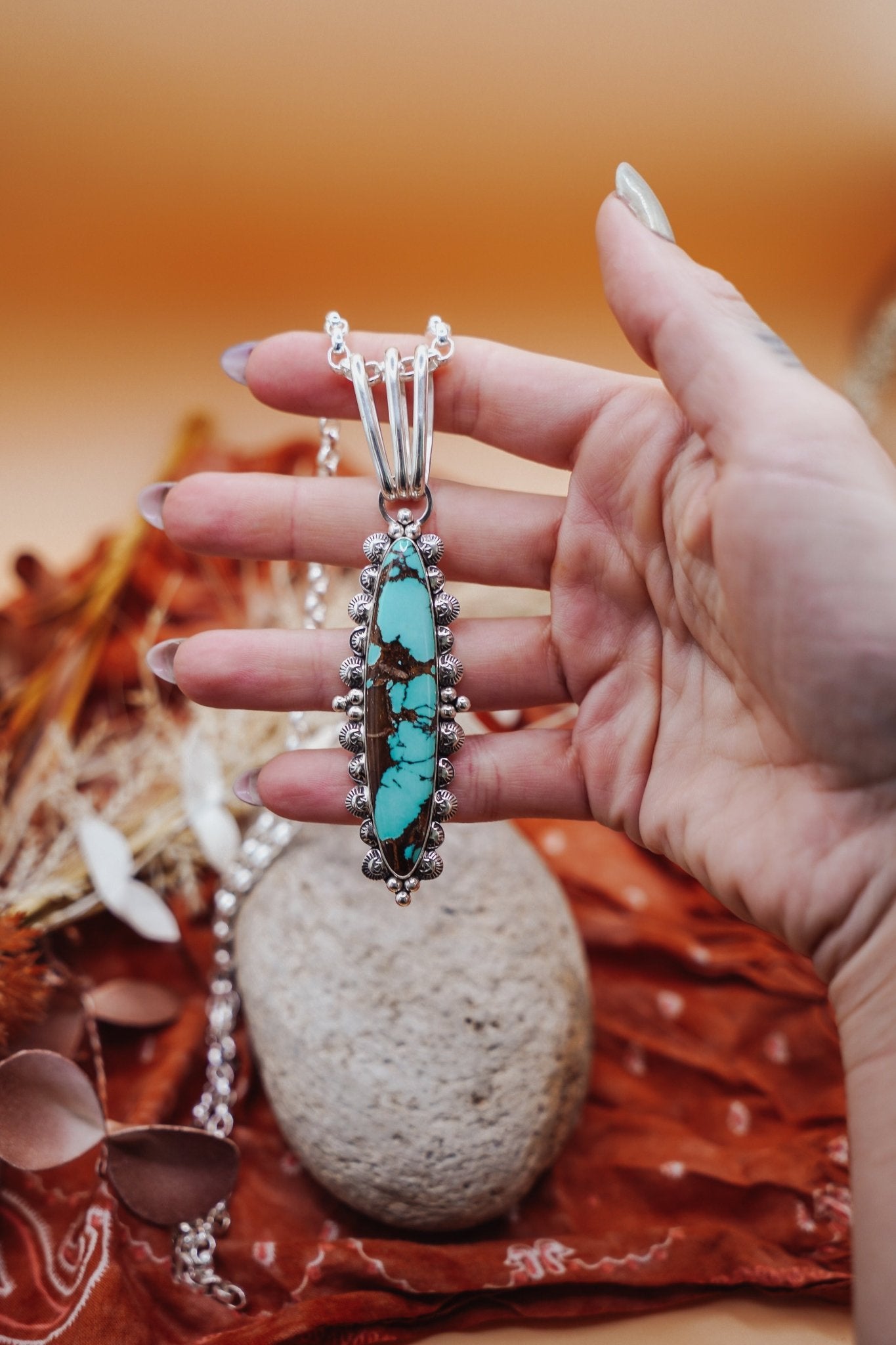 Statement Pendant in Kingman Turquoise - Golden Road Crafted