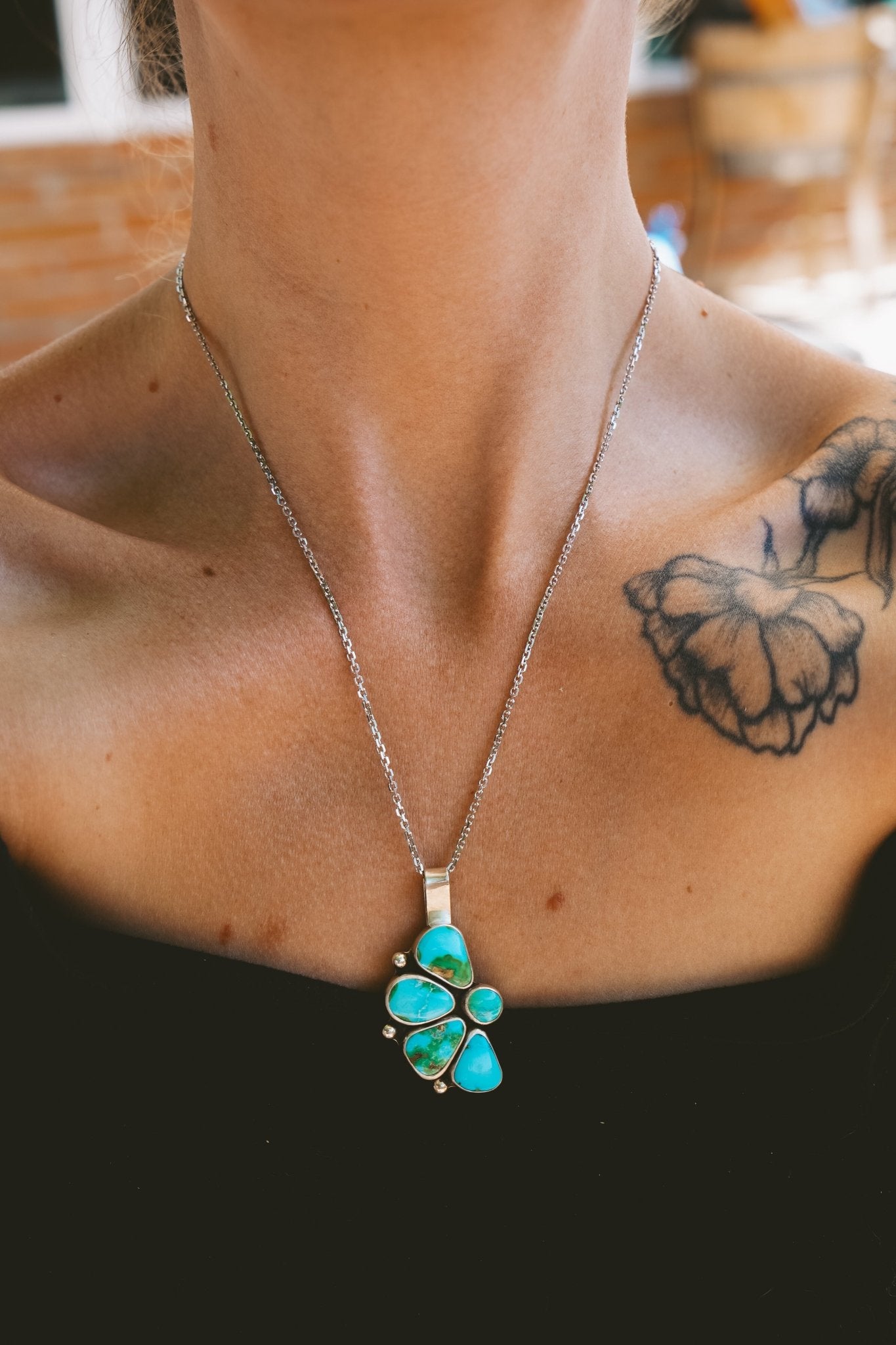Statement Pendant in Sonoran Mountain Turquoise - Golden Road Crafted