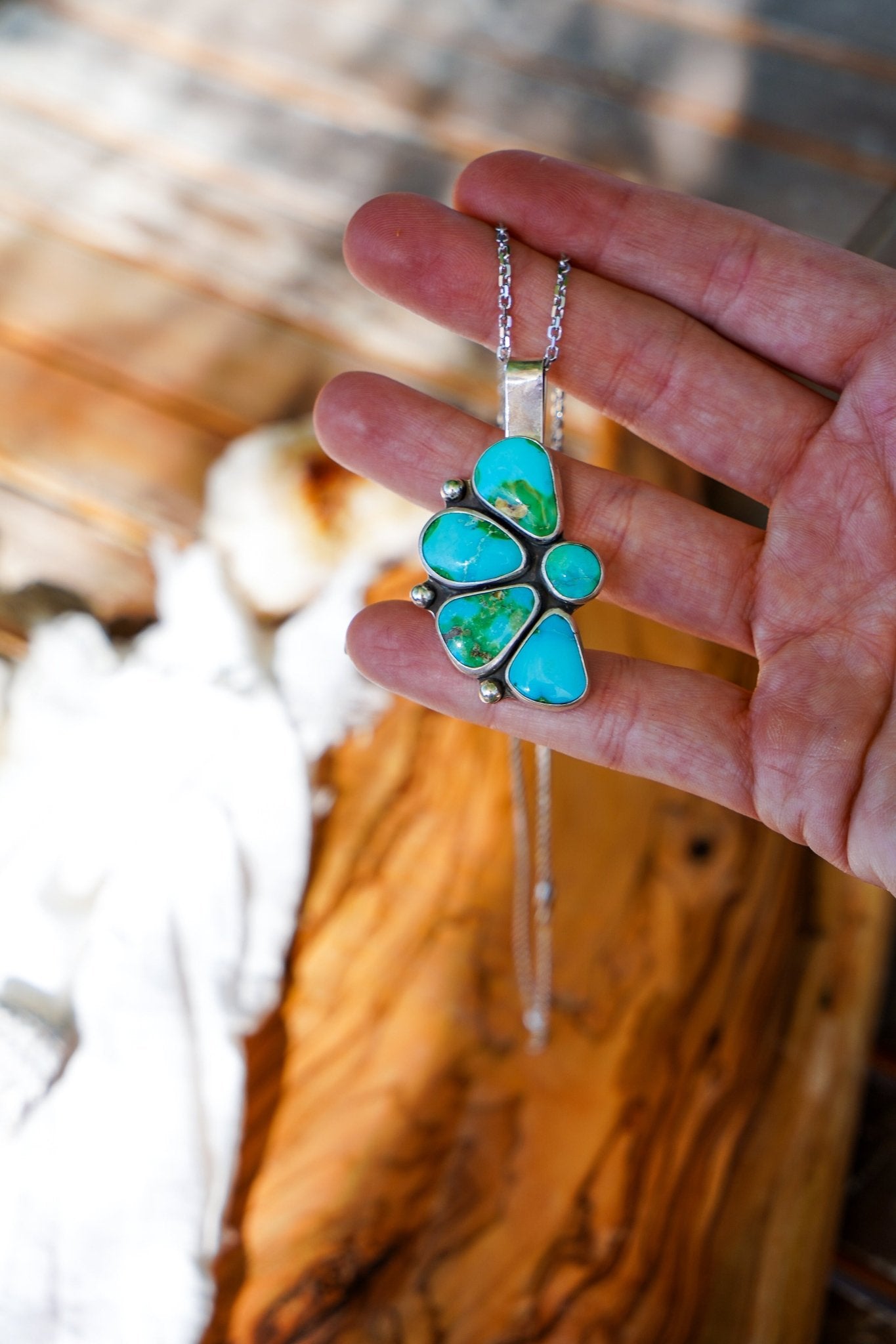 Statement Pendant in Sonoran Mountain Turquoise - Golden Road Crafted
