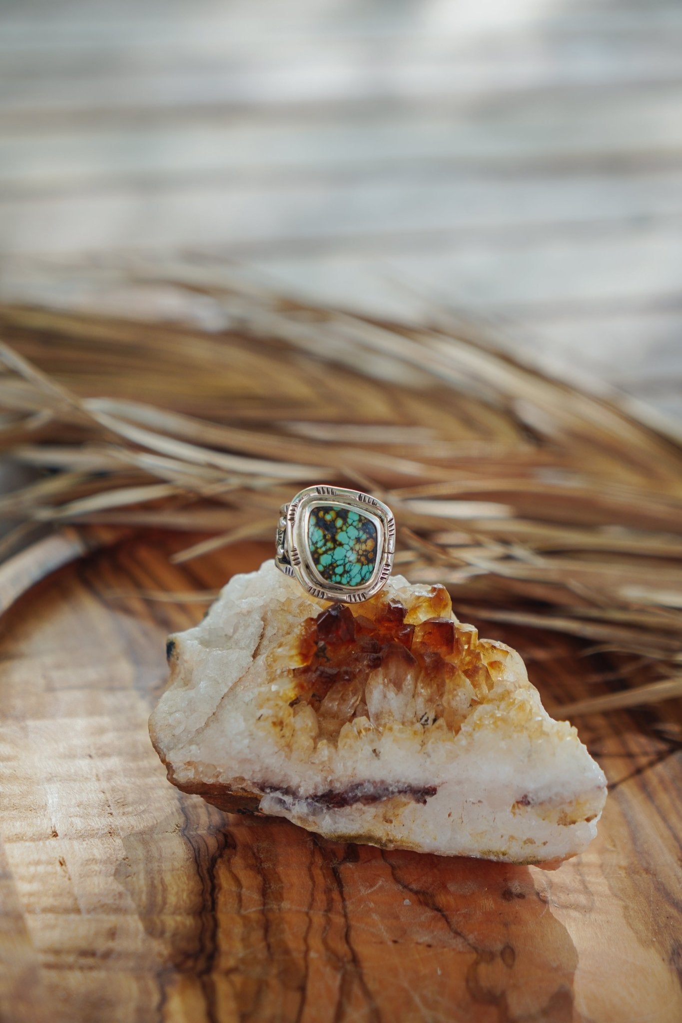 Statement Ring in Blackjack Turquoise (Size 8) - Golden Road Crafted