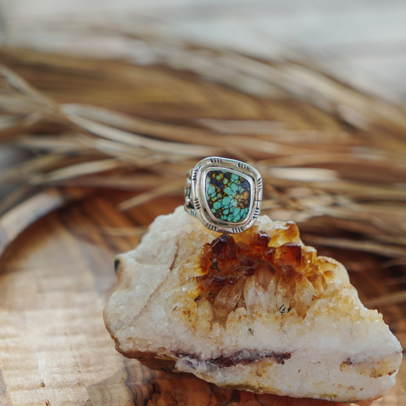 Statement Ring in Blackjack Turquoise (Size 8) - Golden Road Crafted