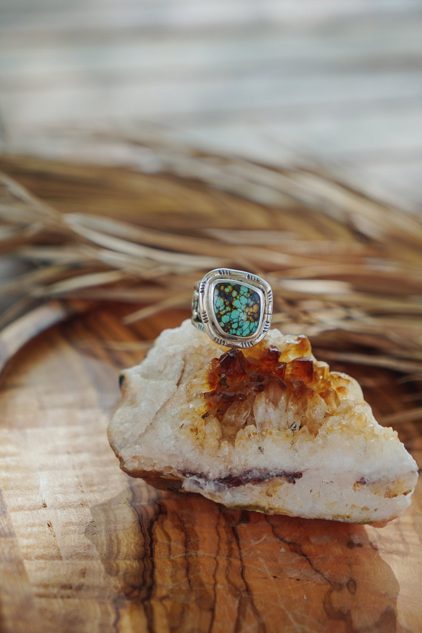 Statement Ring in Blackjack Turquoise (Size 8) - Golden Road Crafted