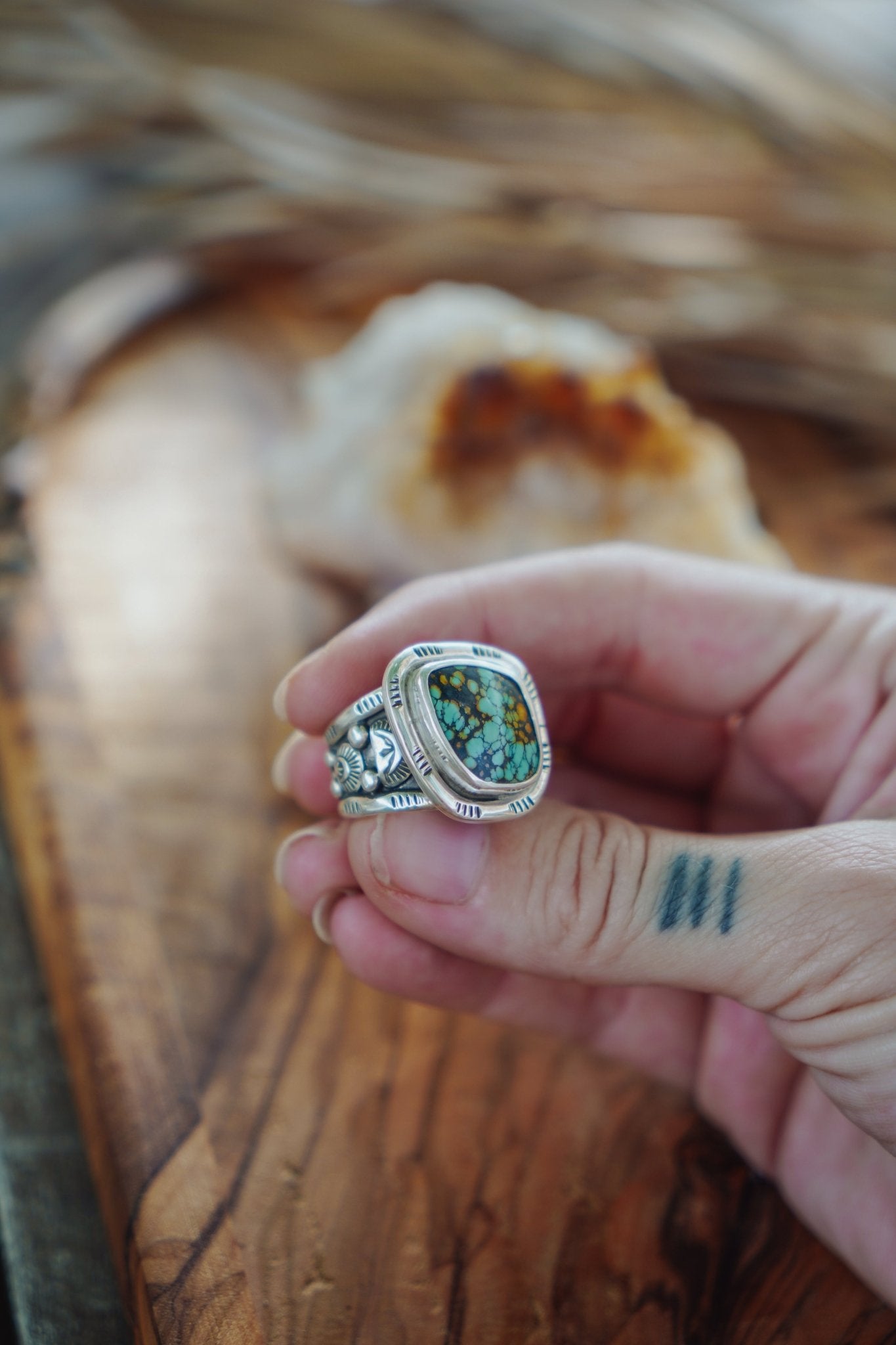 Statement Ring in Blackjack Turquoise (Size 8) - Golden Road Crafted